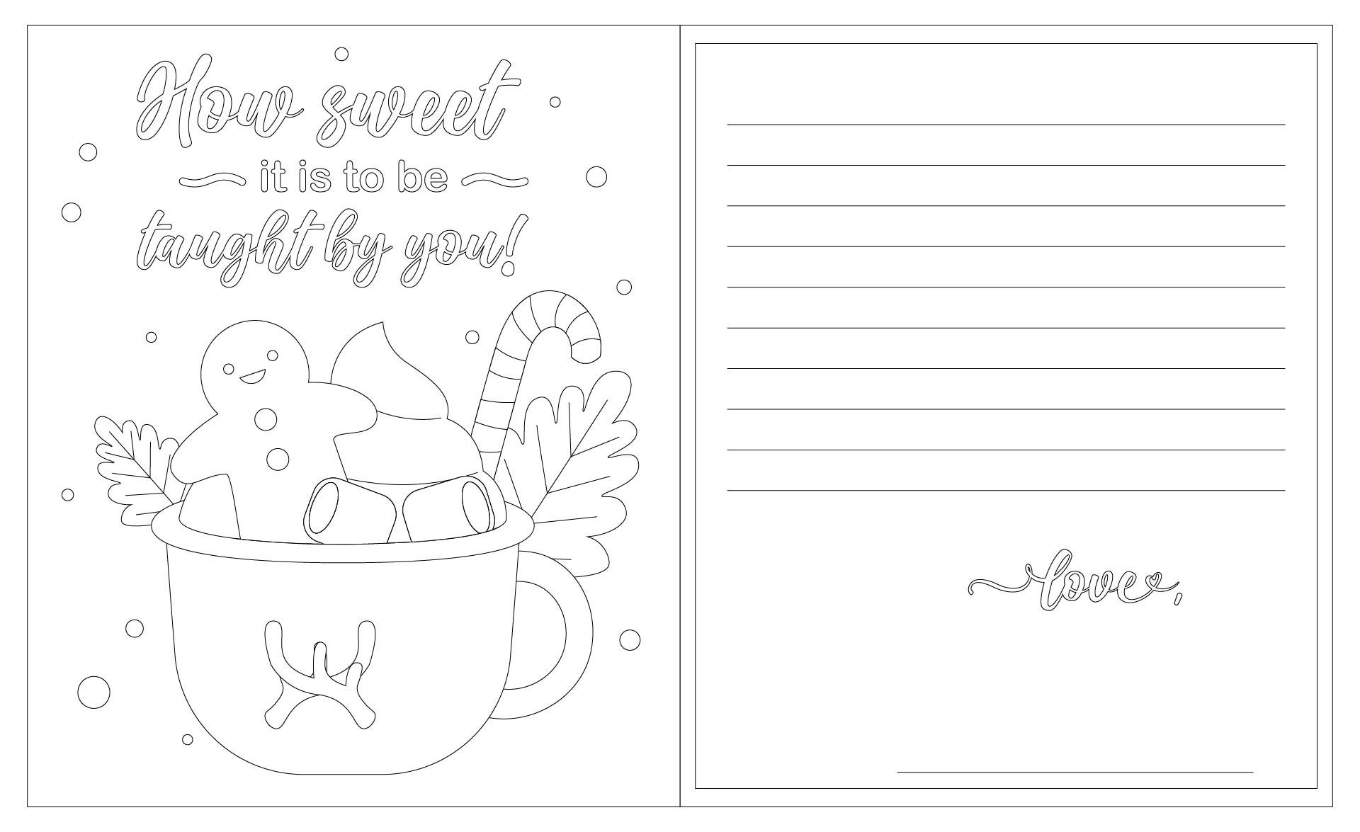 Christmas Coloring Card for Teacher Printable