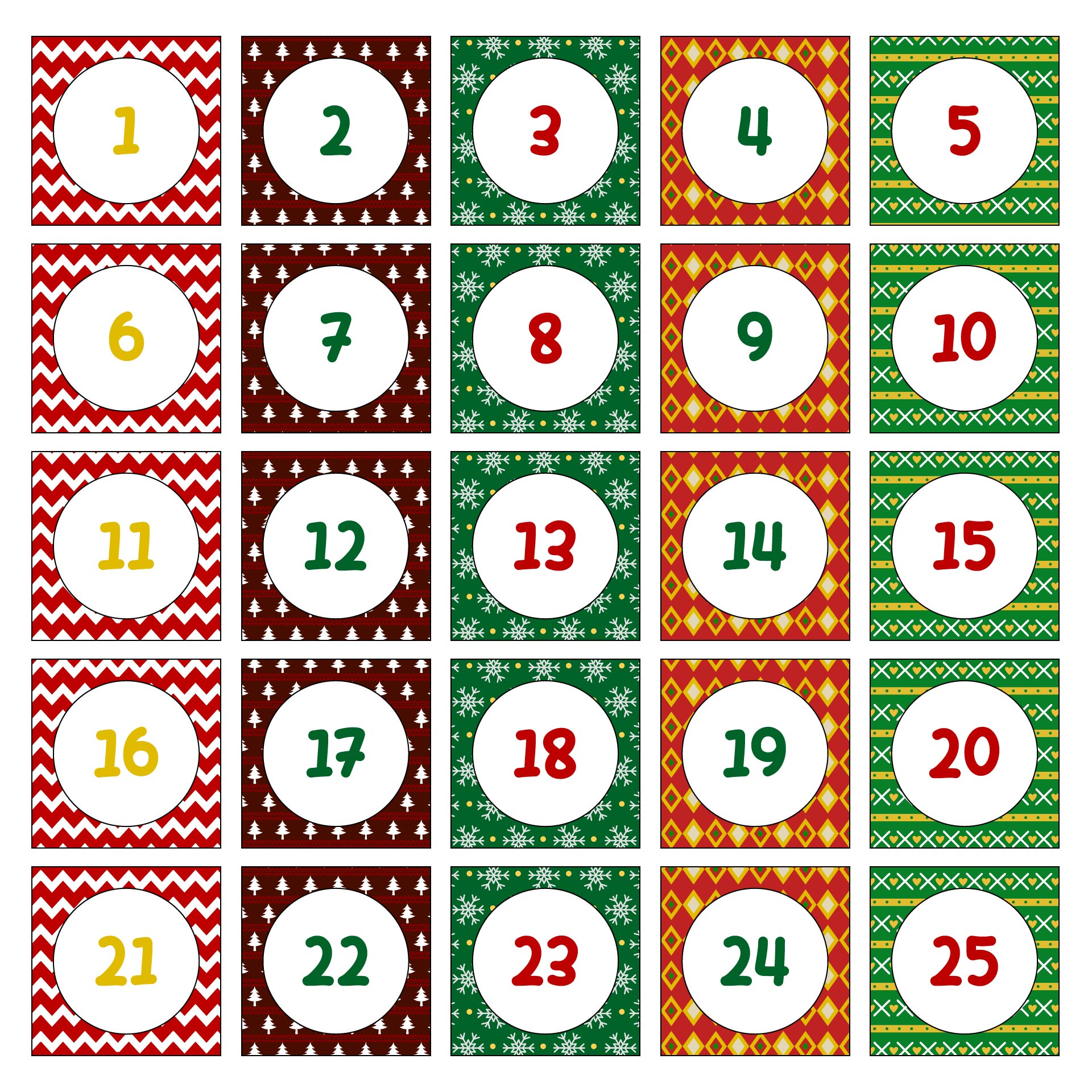 Christmas Countdown Printable Sticker Numbers