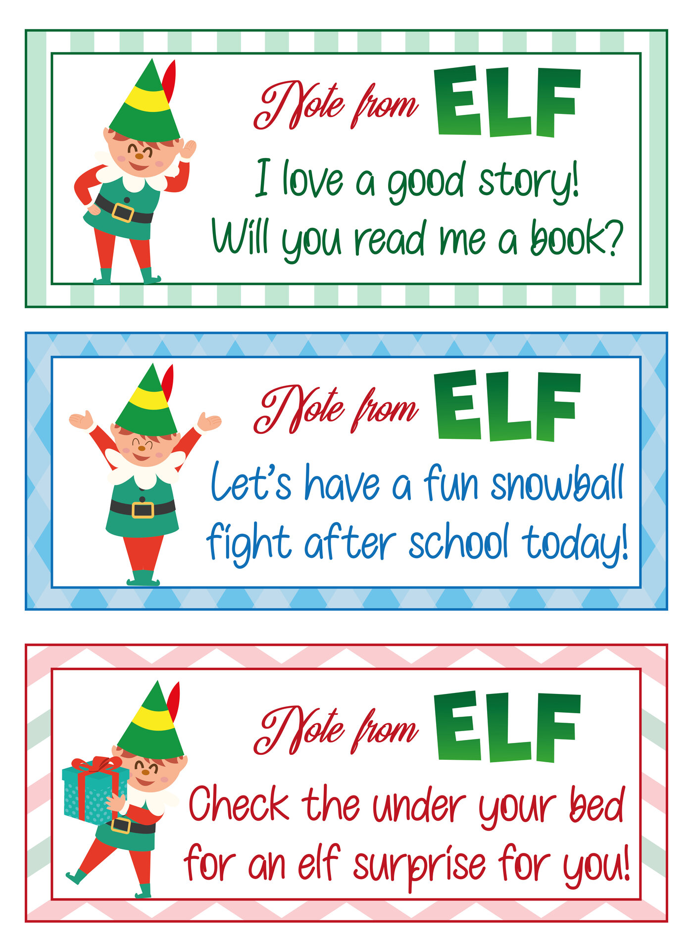 Christmas Elf Printable Fun Notes