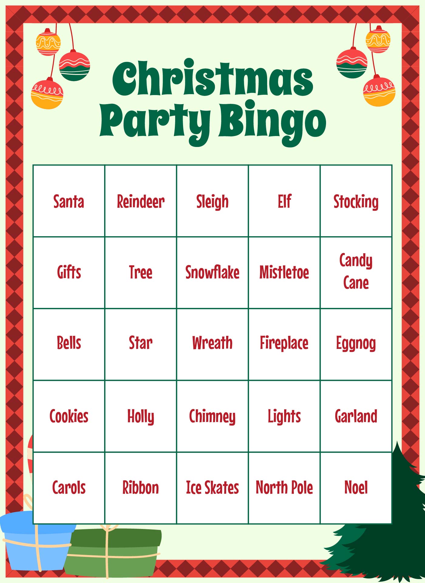 Christmas Party Bingo Game Print-Outs