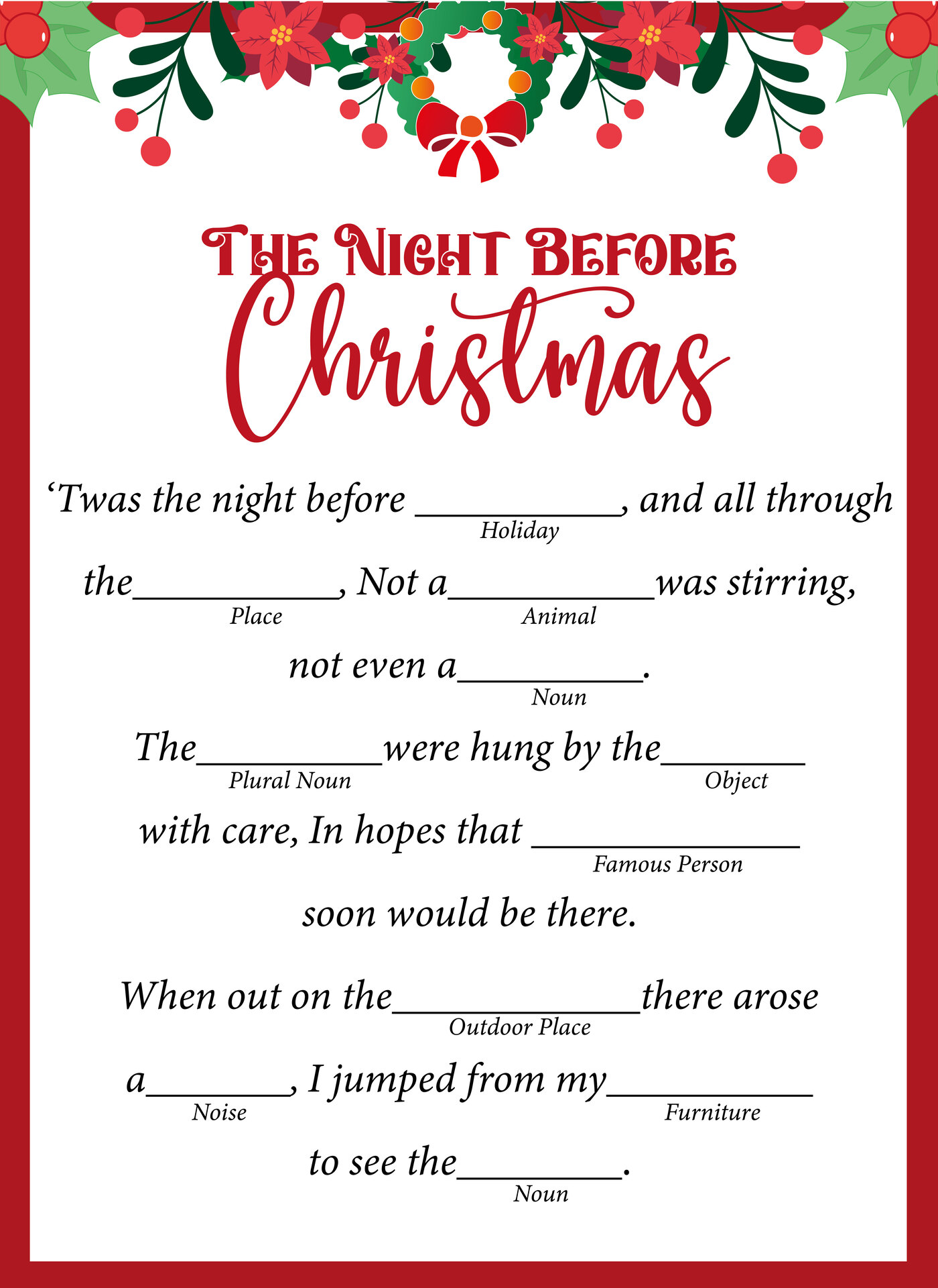 Christmas Party Mad Libs Sheets