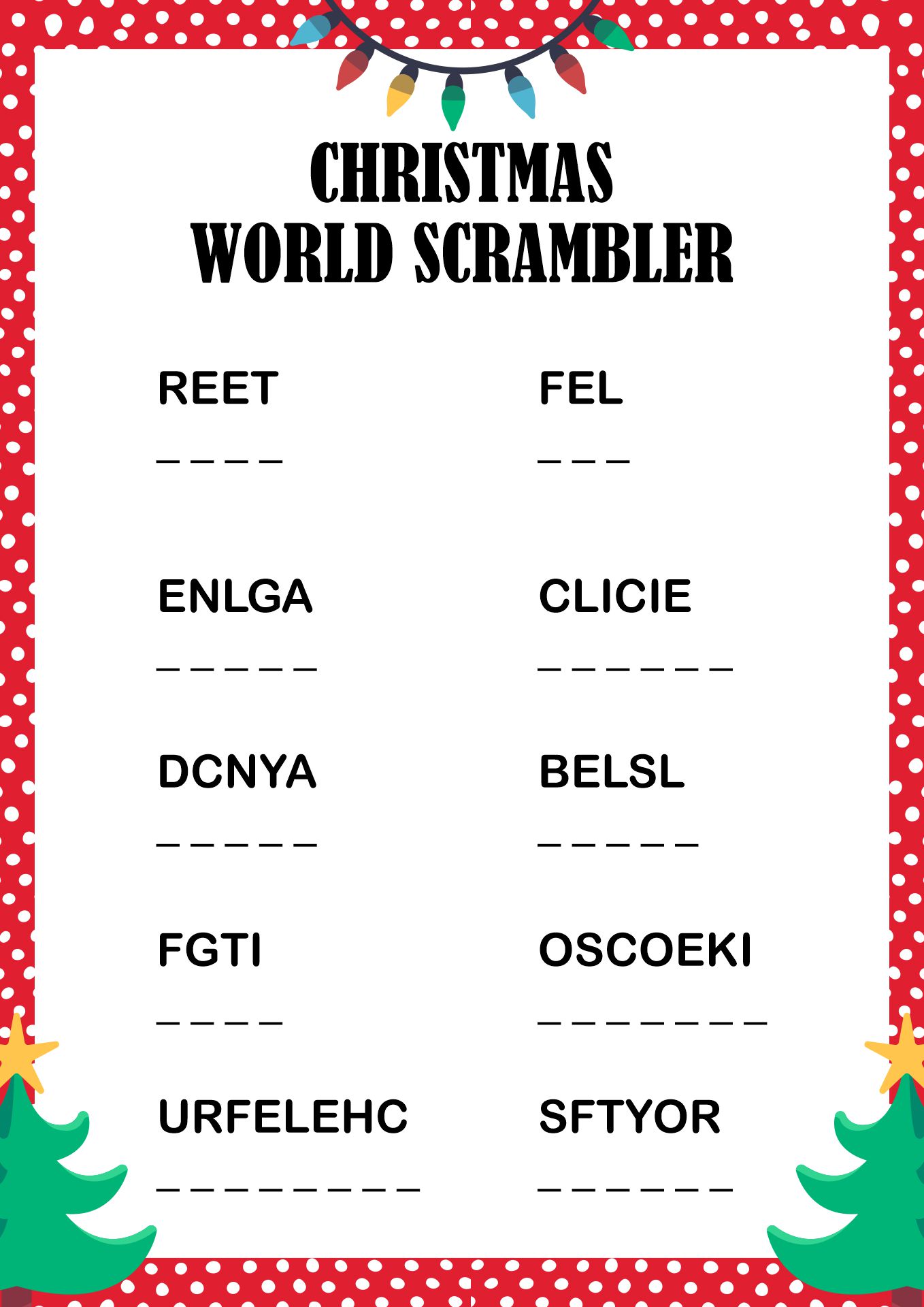 Christmas Party Word Scramble Printable