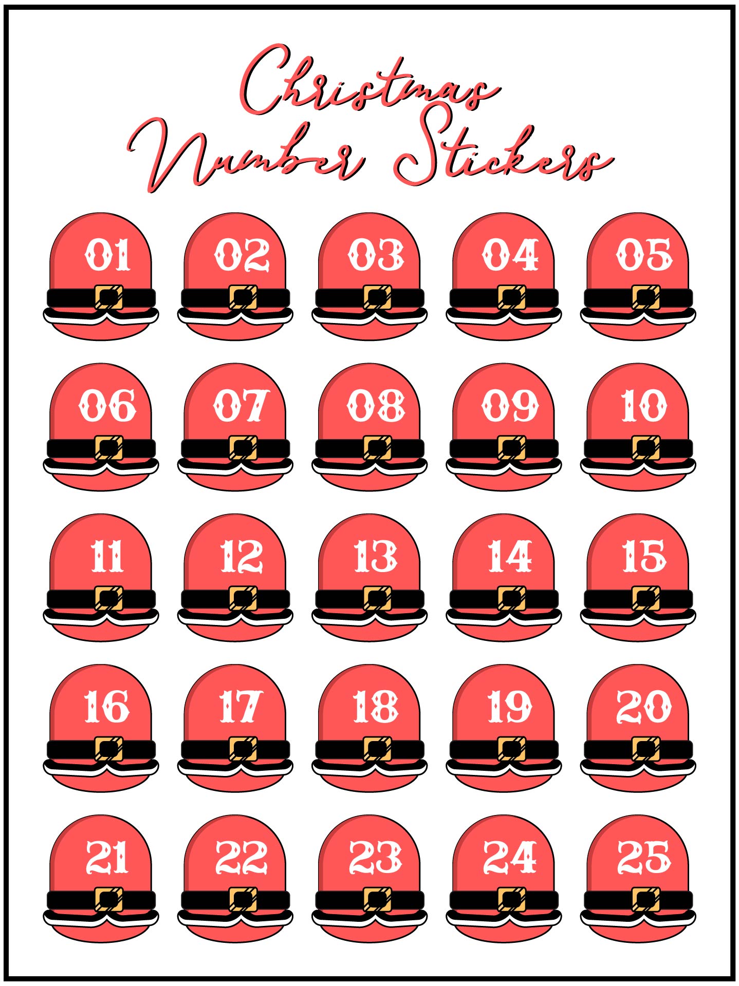 Christmas Printable Number Stickers for Advent Calendar