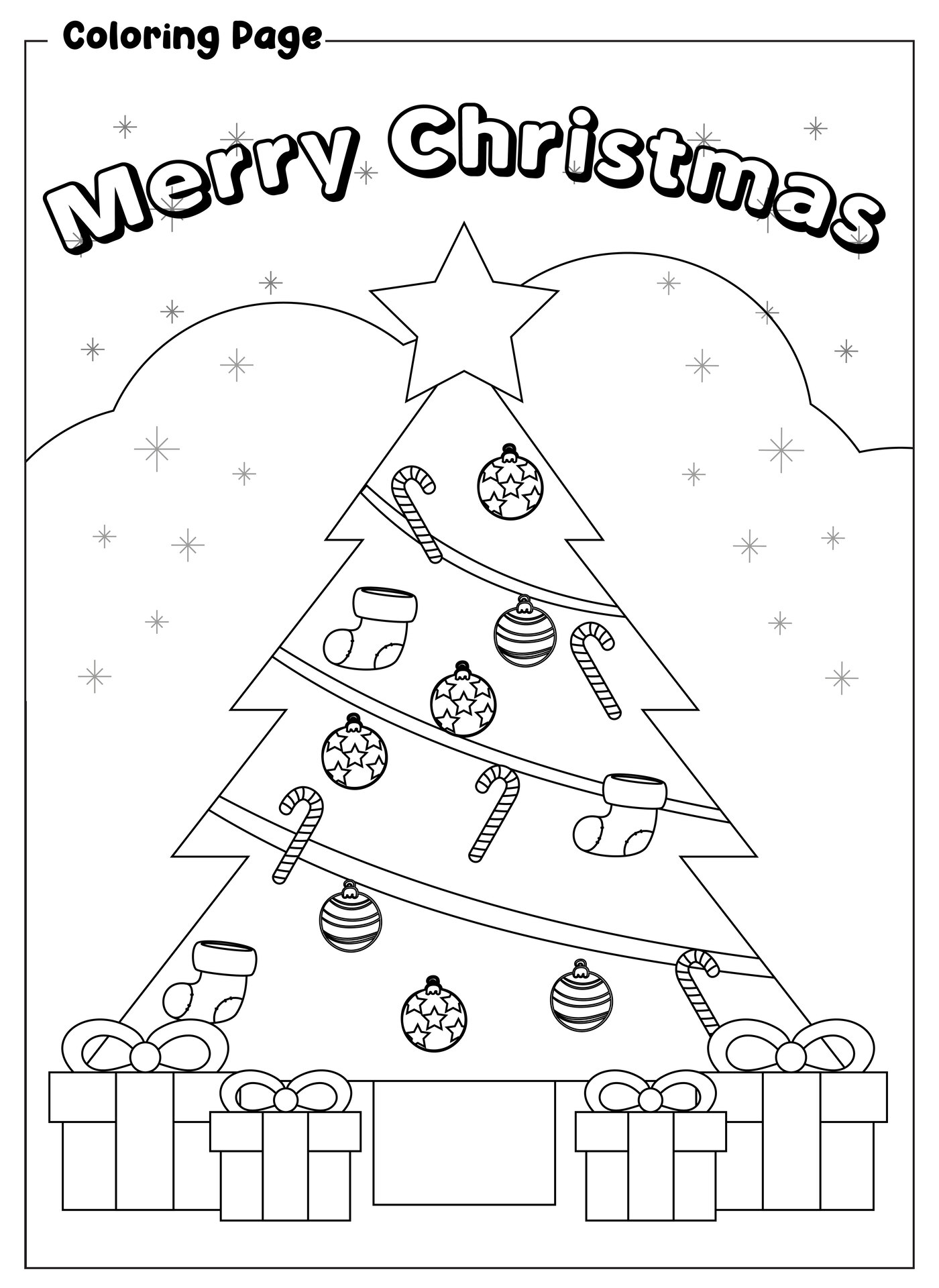 Christmas Tree and Presents Coloring Printables