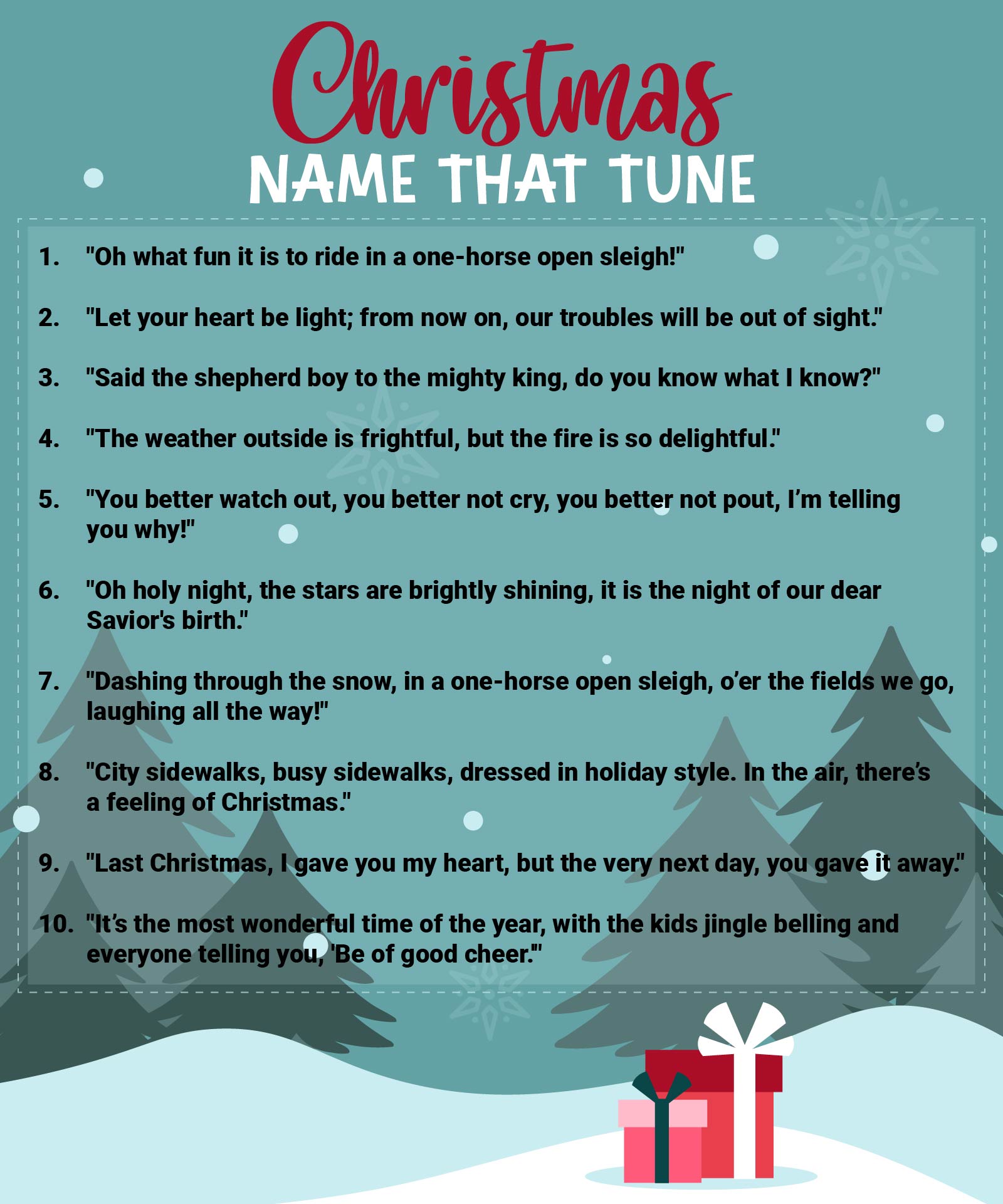 Christmas Tune Trivia Printable Pages