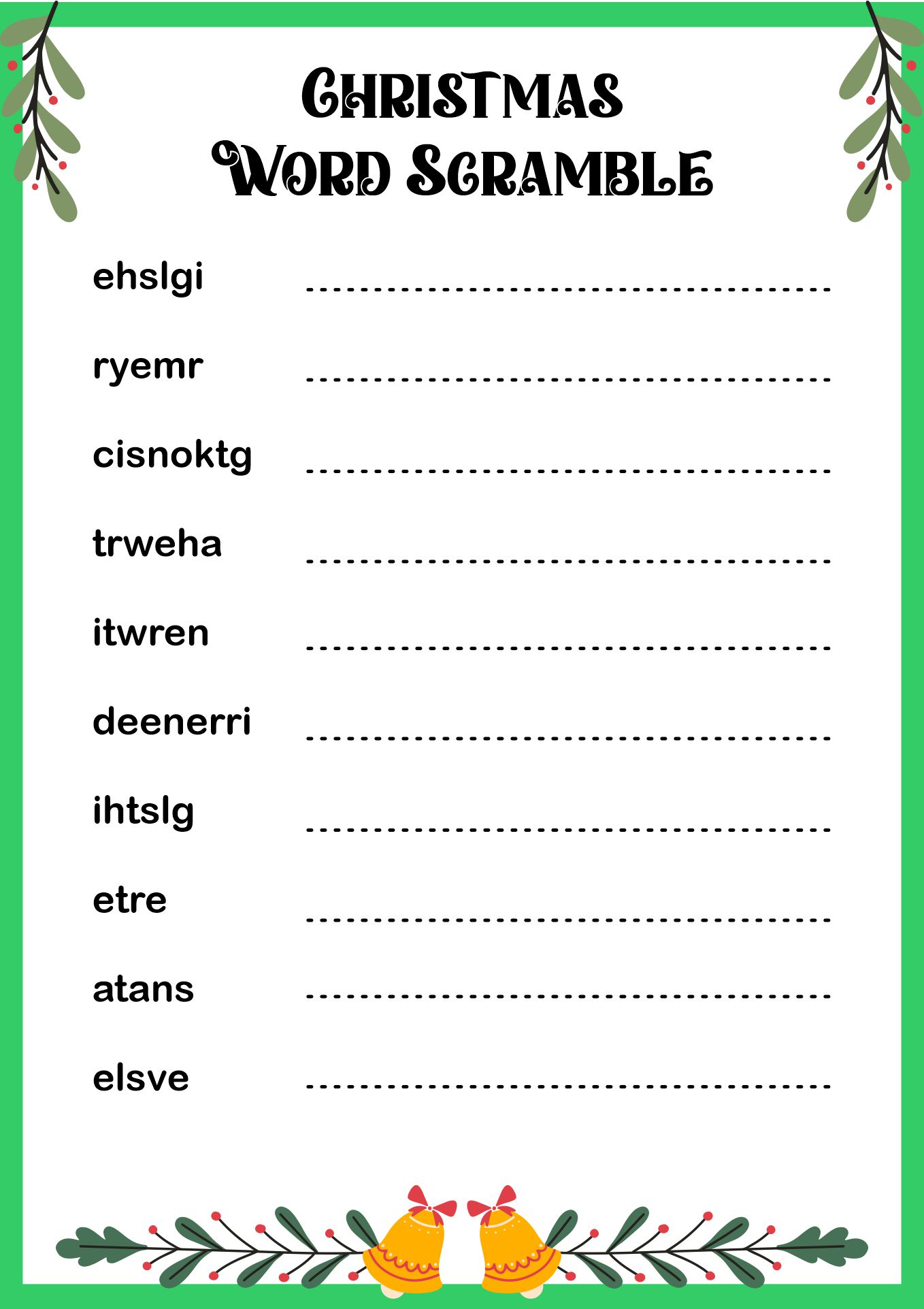 Christmas Word Scramble Game Printable