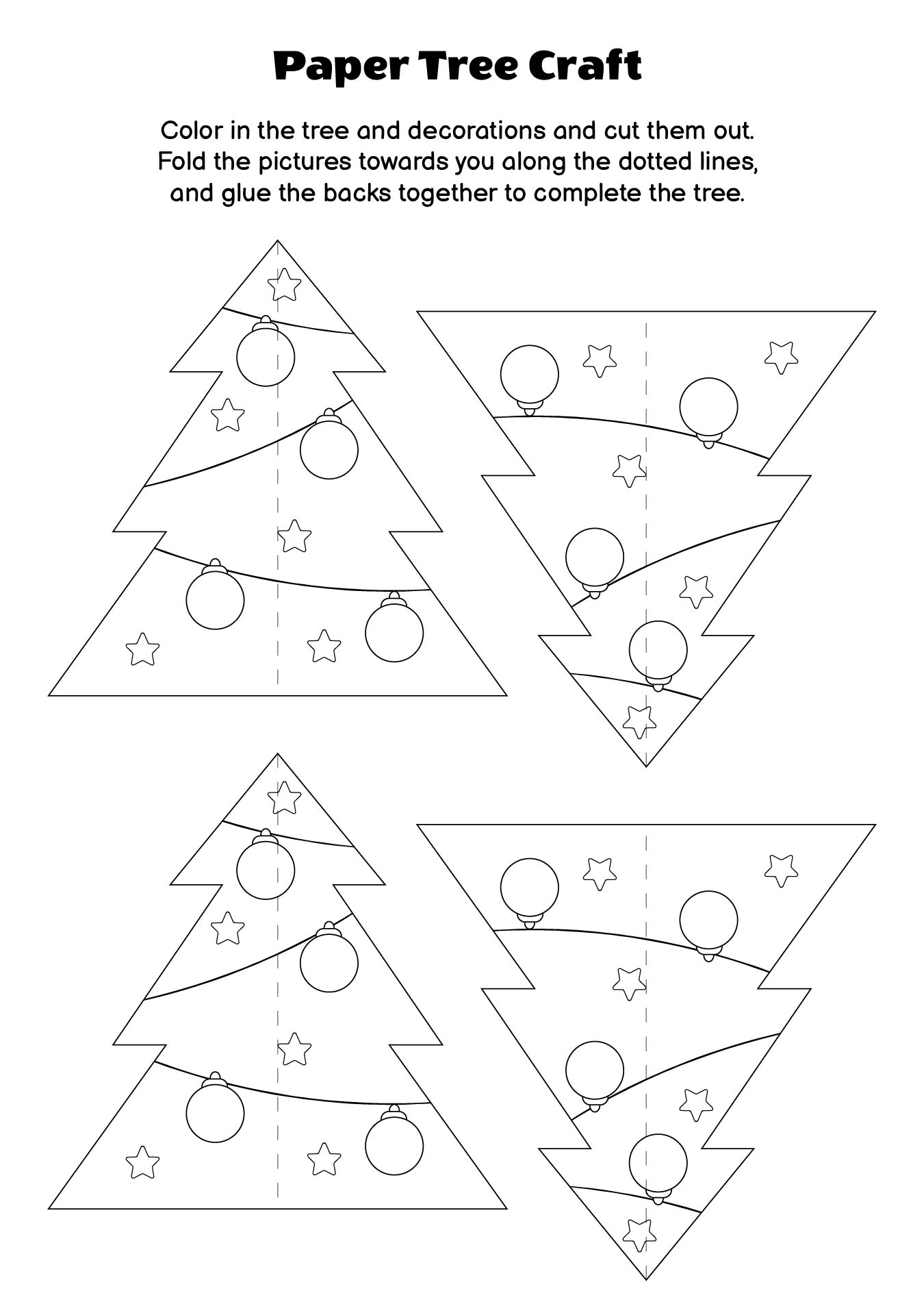 Colorable 3D Christmas Tree Printable