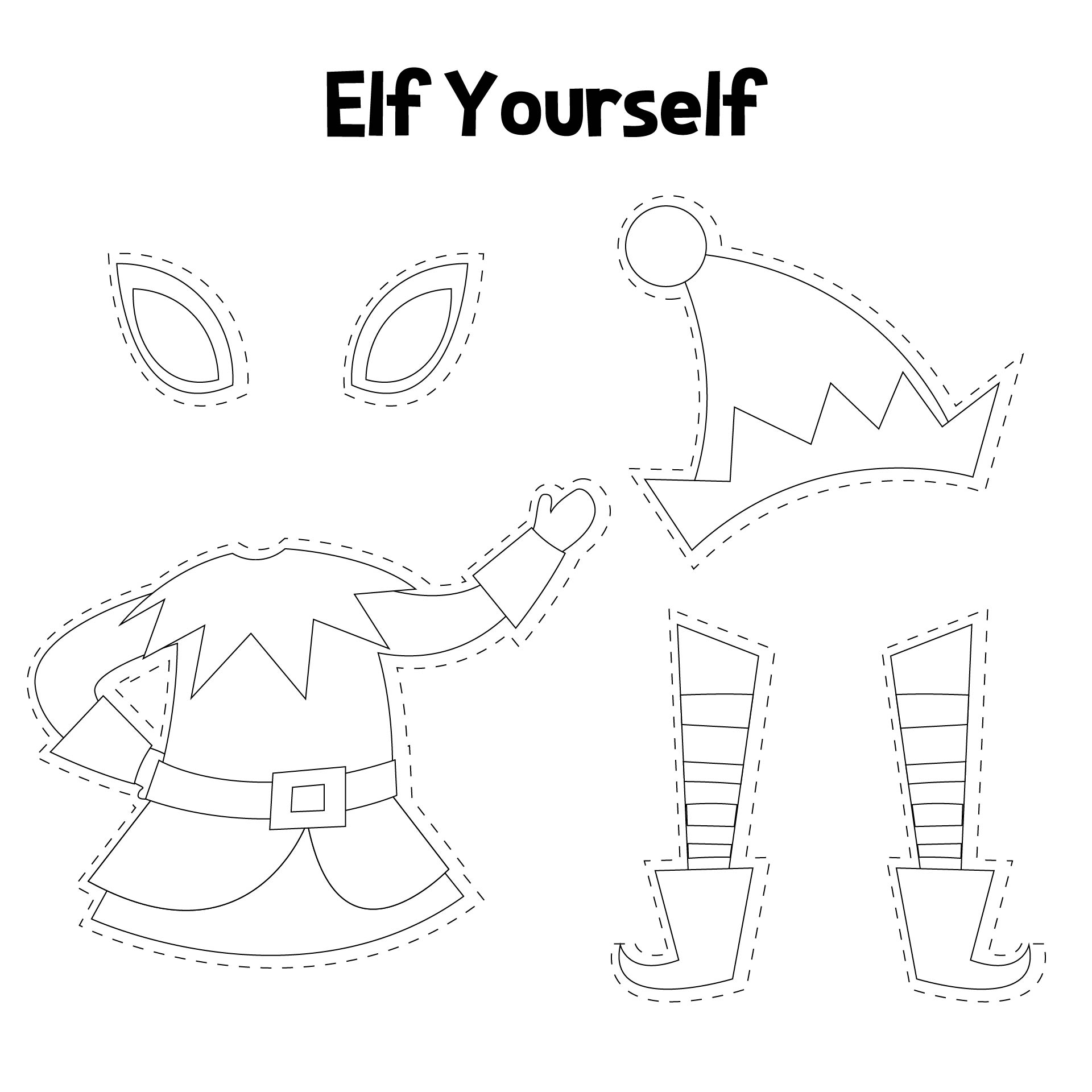 Colorable Elf Craft Templates for Kids