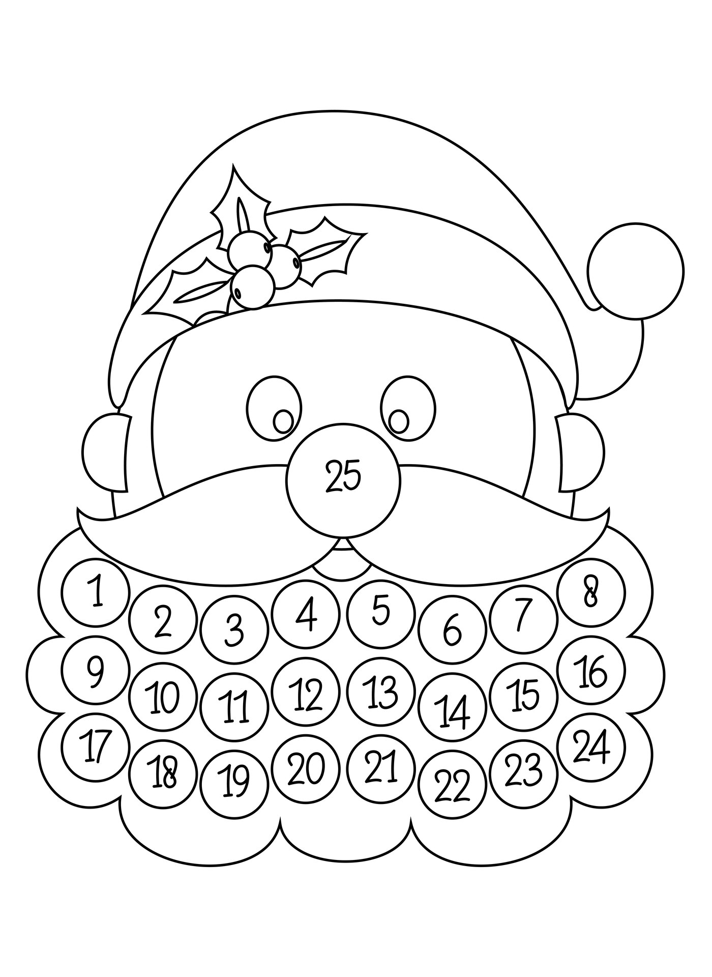 Colorable Santa Claus Advent Calendar Printable