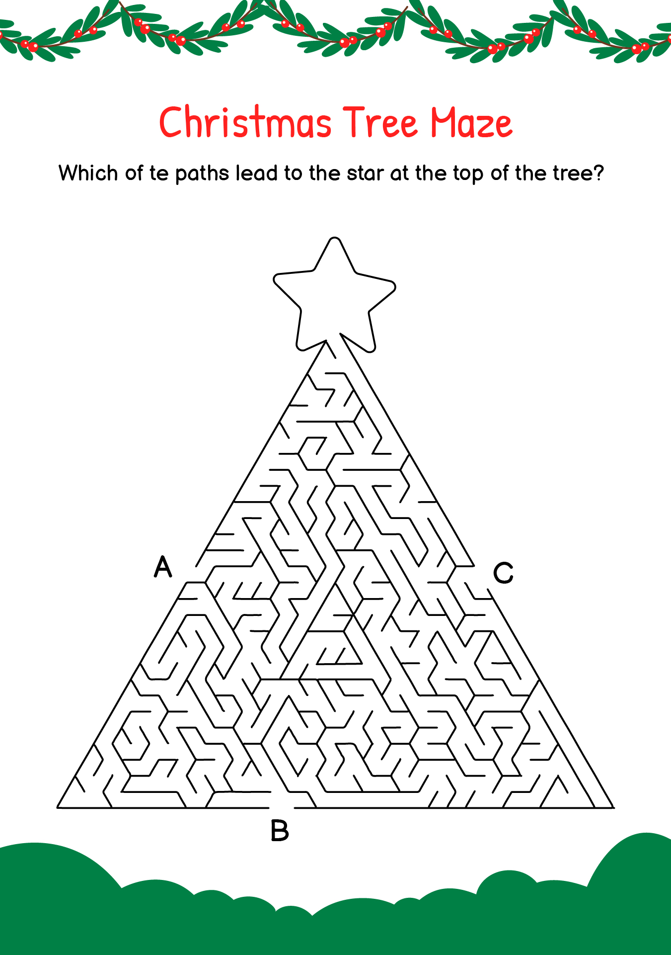 Complex Xmas Tree Maze Game Printable