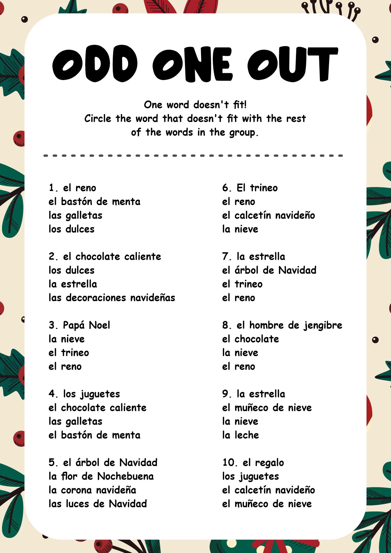 Elementary Spanish Christmas Activities Printable Worksheets