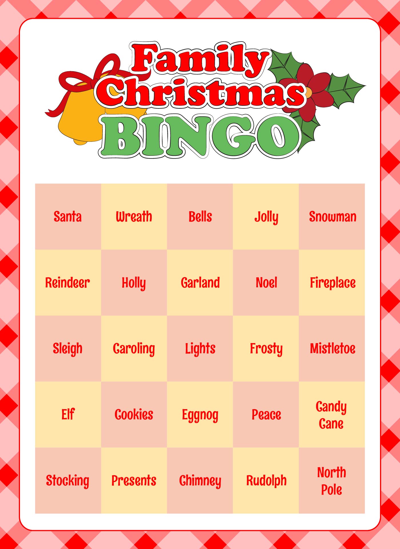 Family Christmas Bingo Game Printable