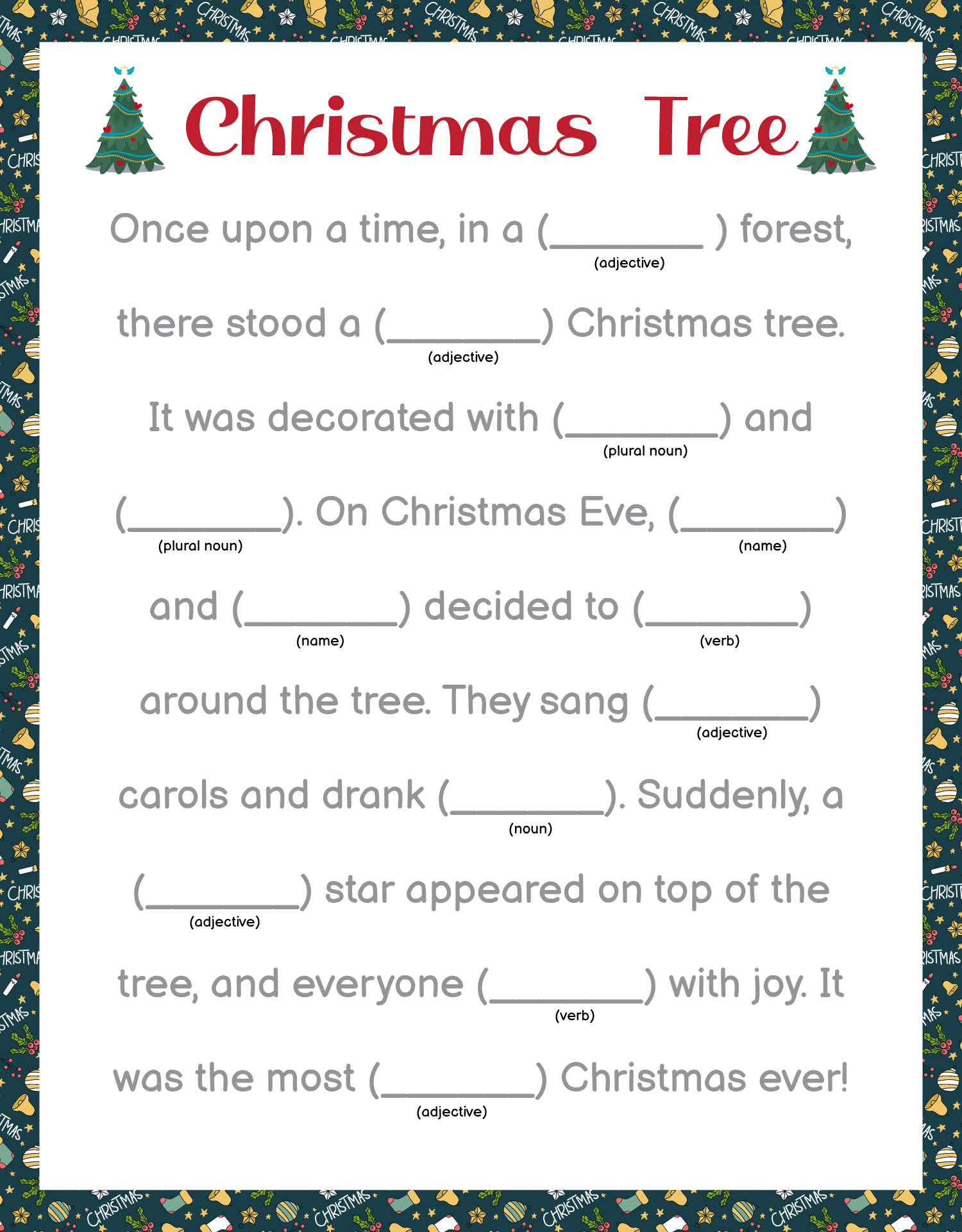 Family Christmas Eve Mad Libs Game