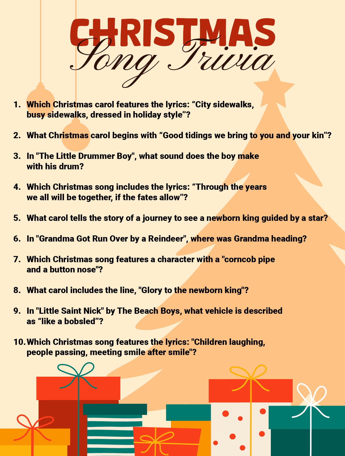 Family Christmas Song Trivia Printable