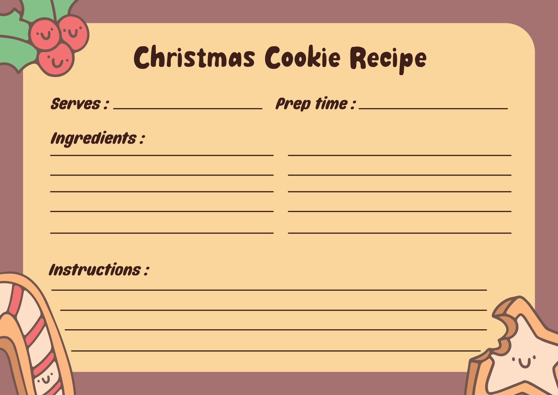 Festive Christmas Cookie Recipe Card Printable