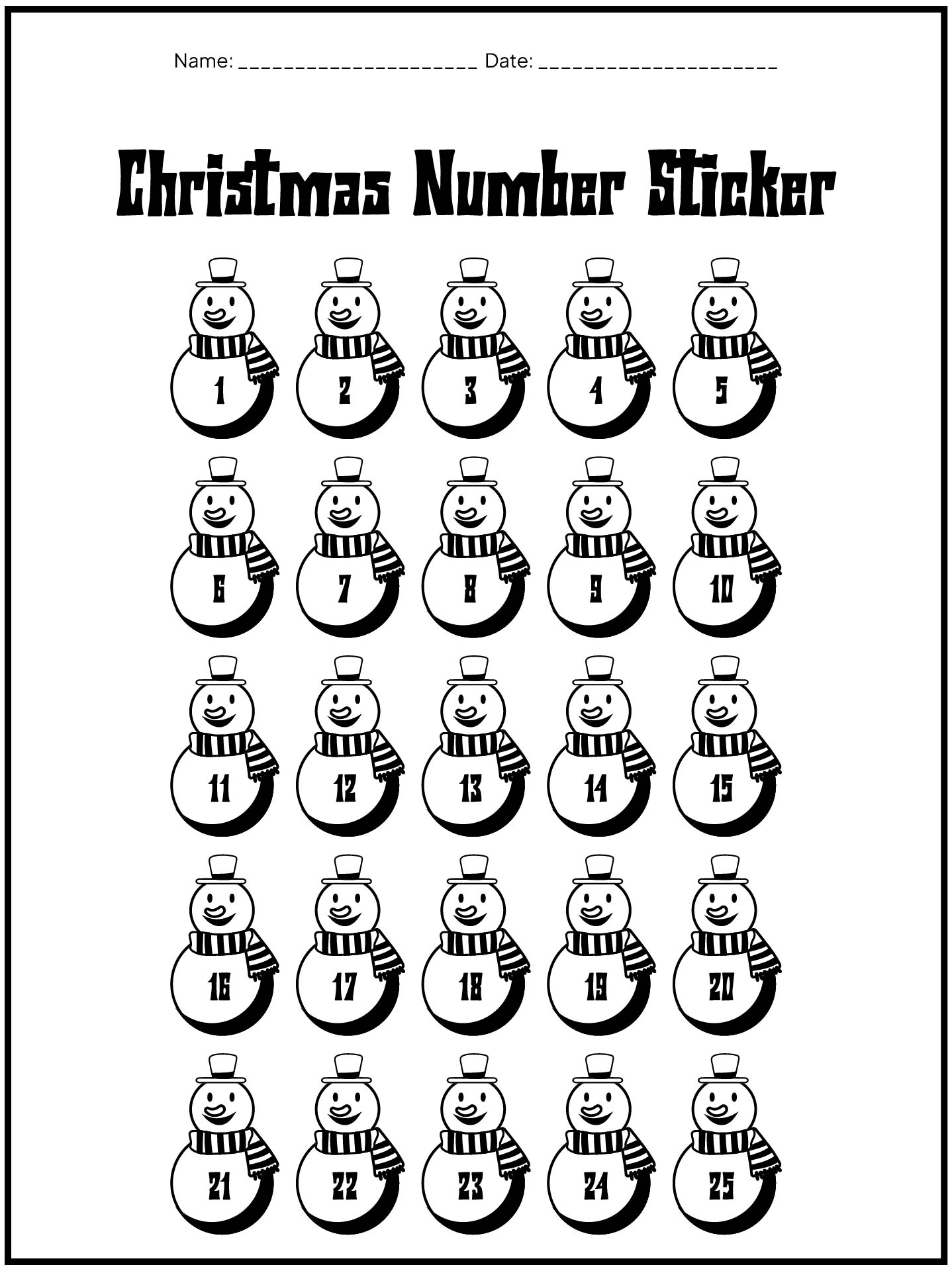 Festive Christmas Countdown Number Stickers