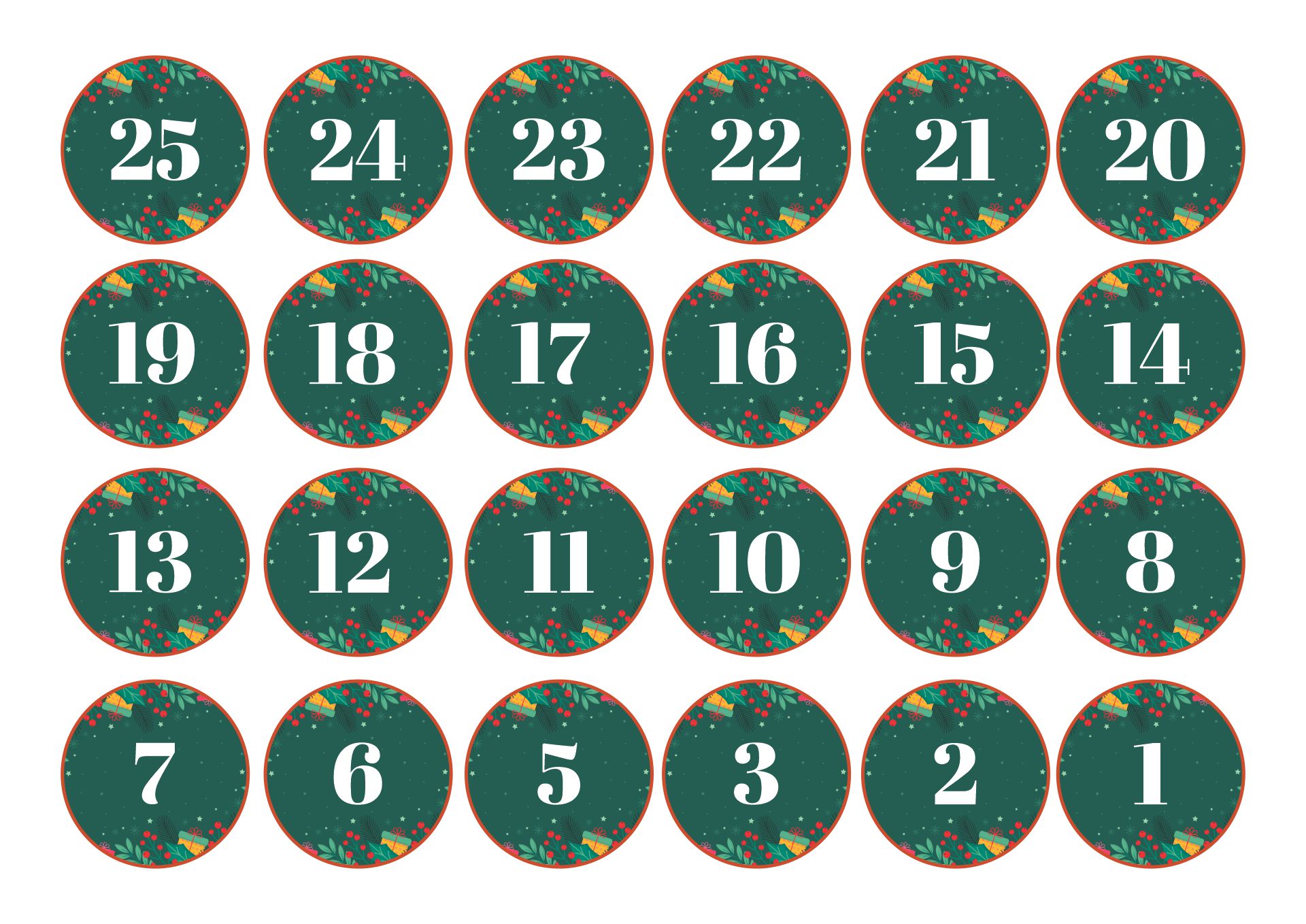 Festive Holiday Countdown Number Labels