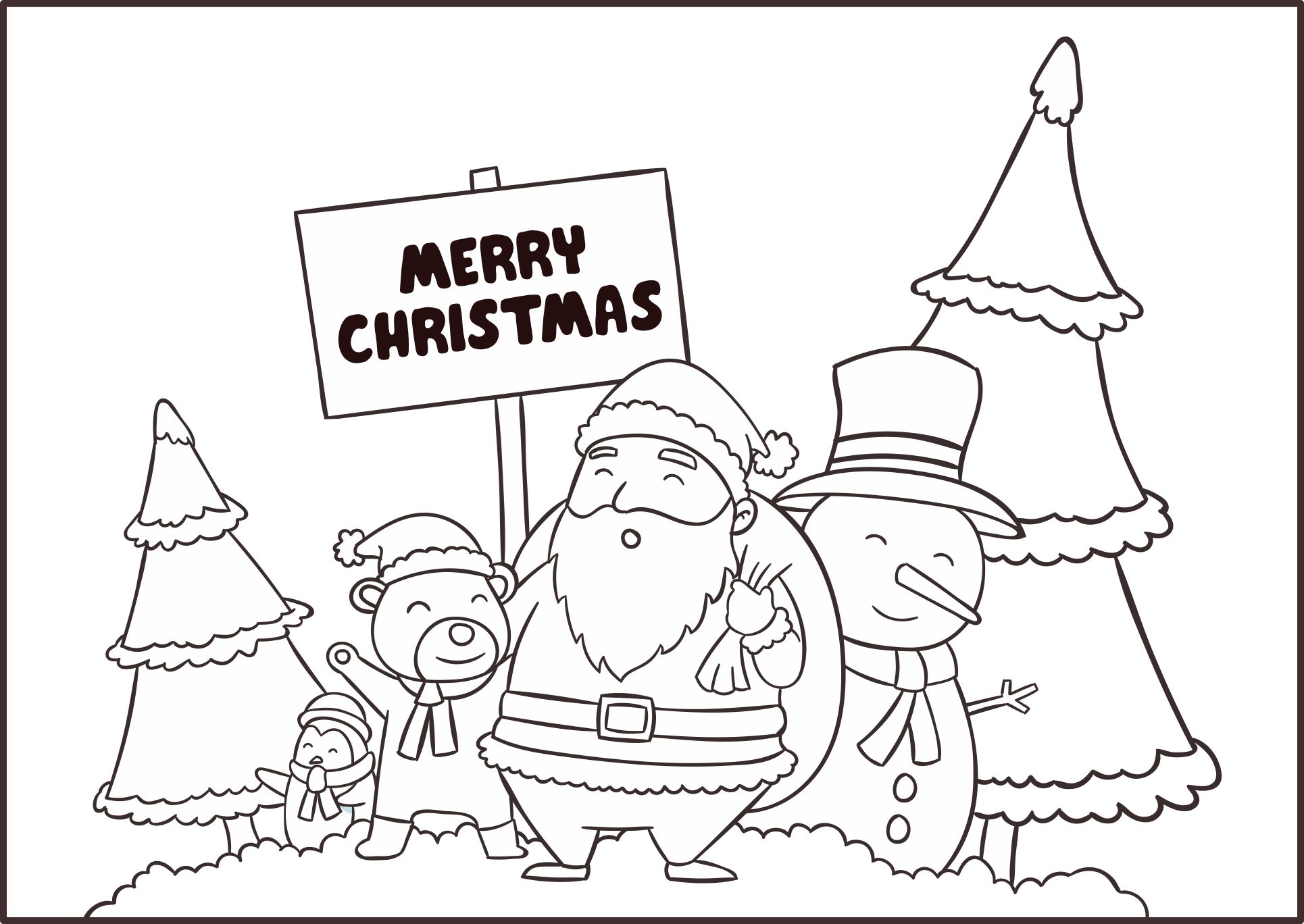 Frosty the Snowman and Santa Christmas Coloring Pages