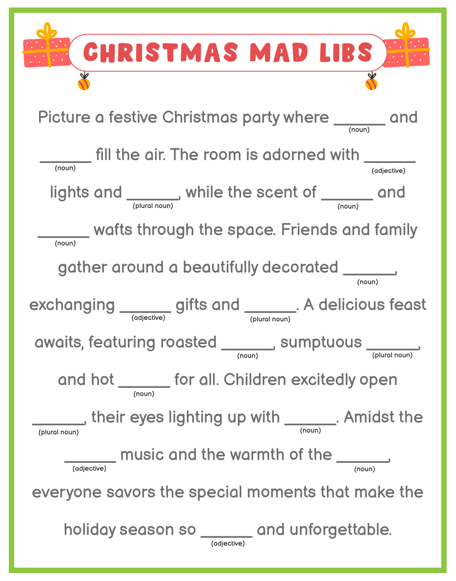 Funny Christmas Party Mad Libs Printables