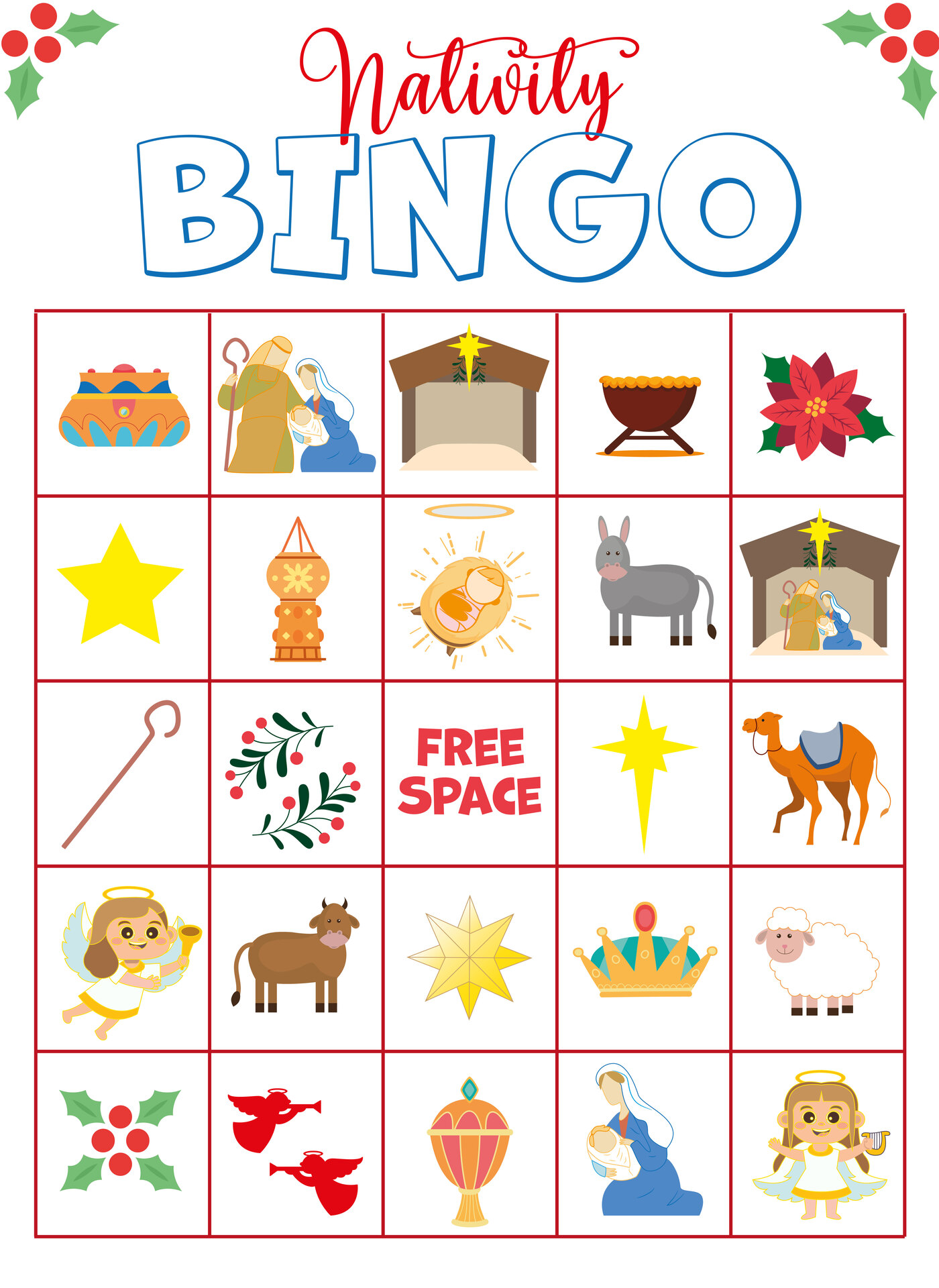 Holiday Bingo Featuring Nativity Story for Kids