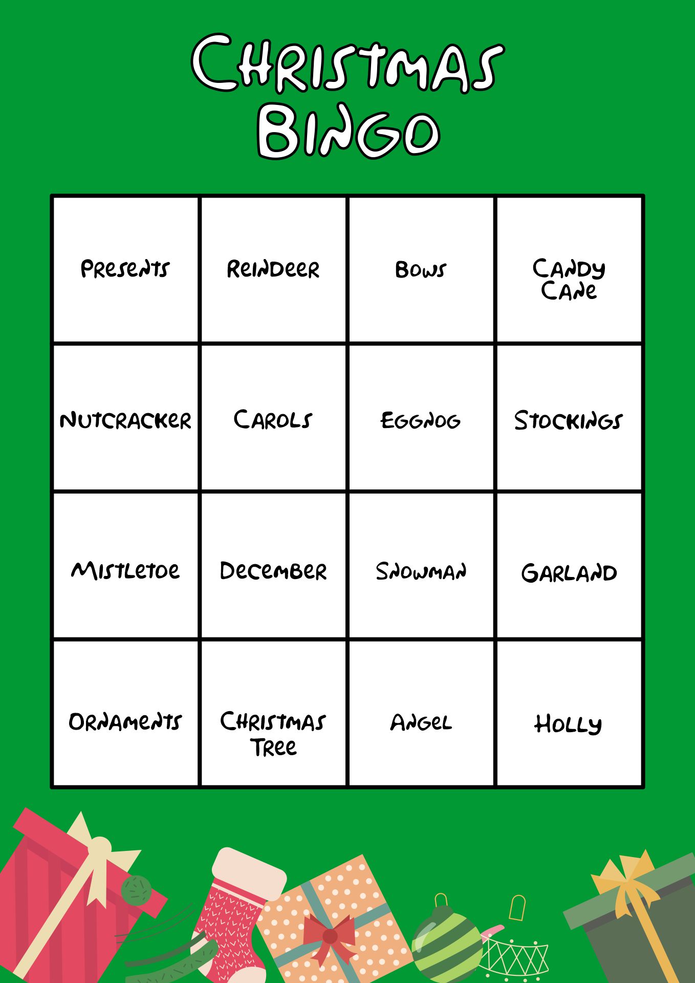 Holiday Bingo Games with Christmas Theme