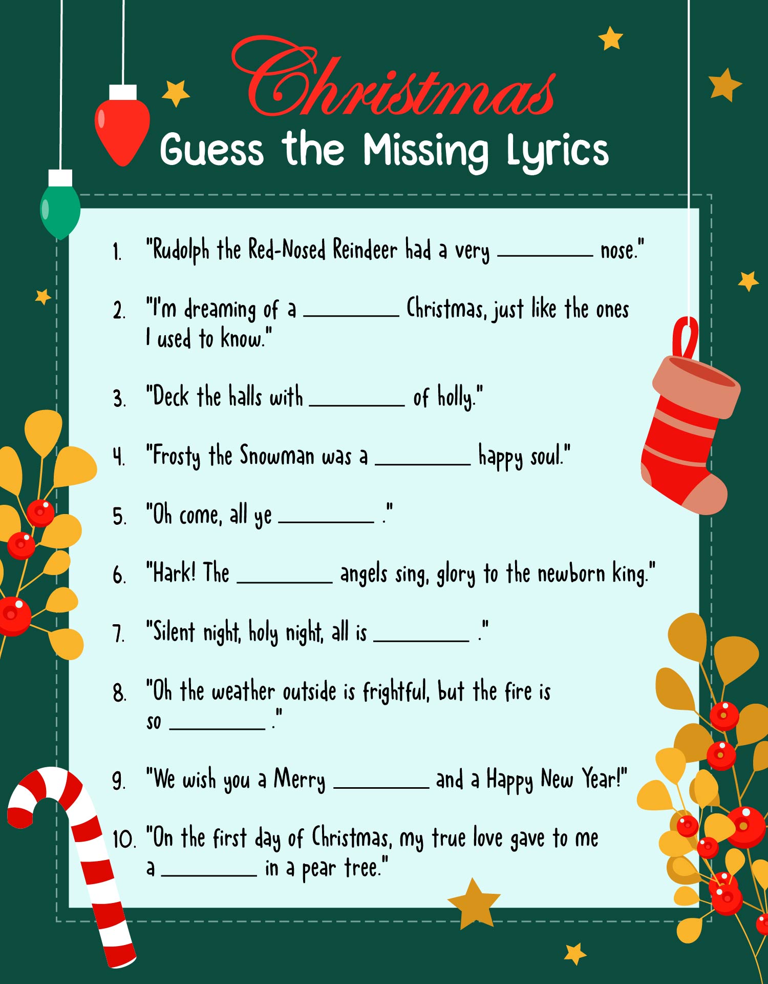 Holiday Carol Trivia Challenge Printable