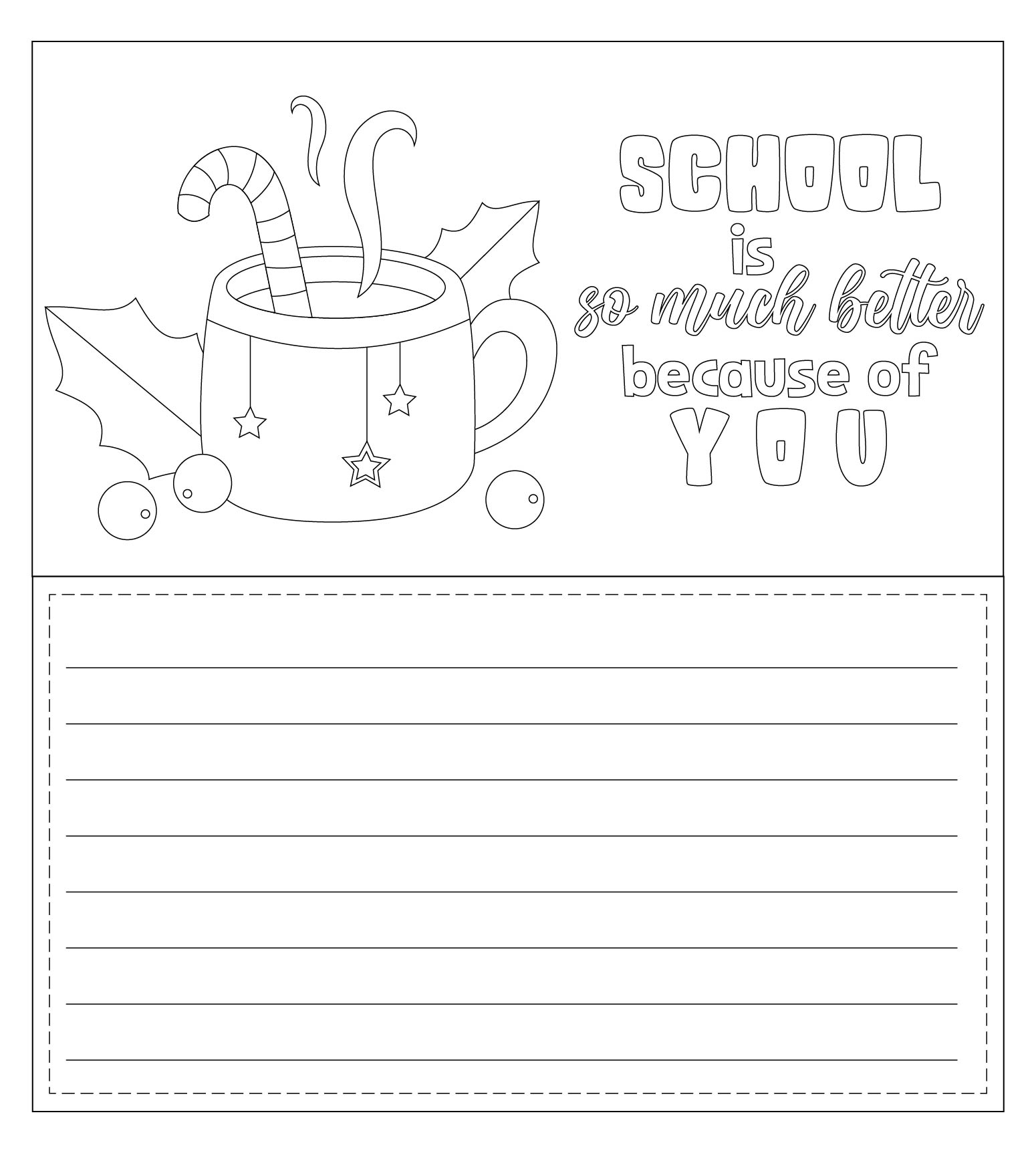 Holiday Coloring Card for Teachers Printable