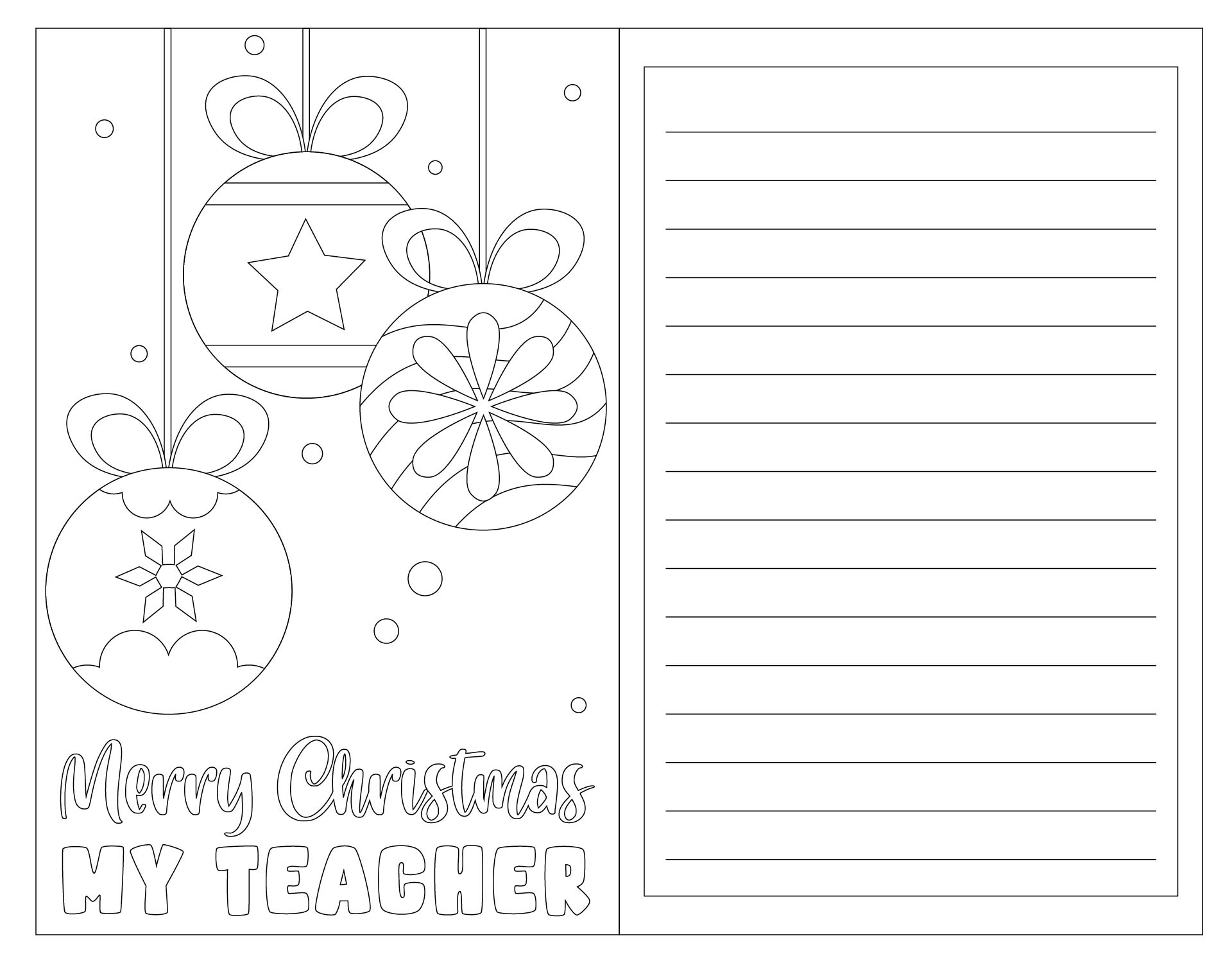 Holiday Coloring Page for Teacher Greeting Card