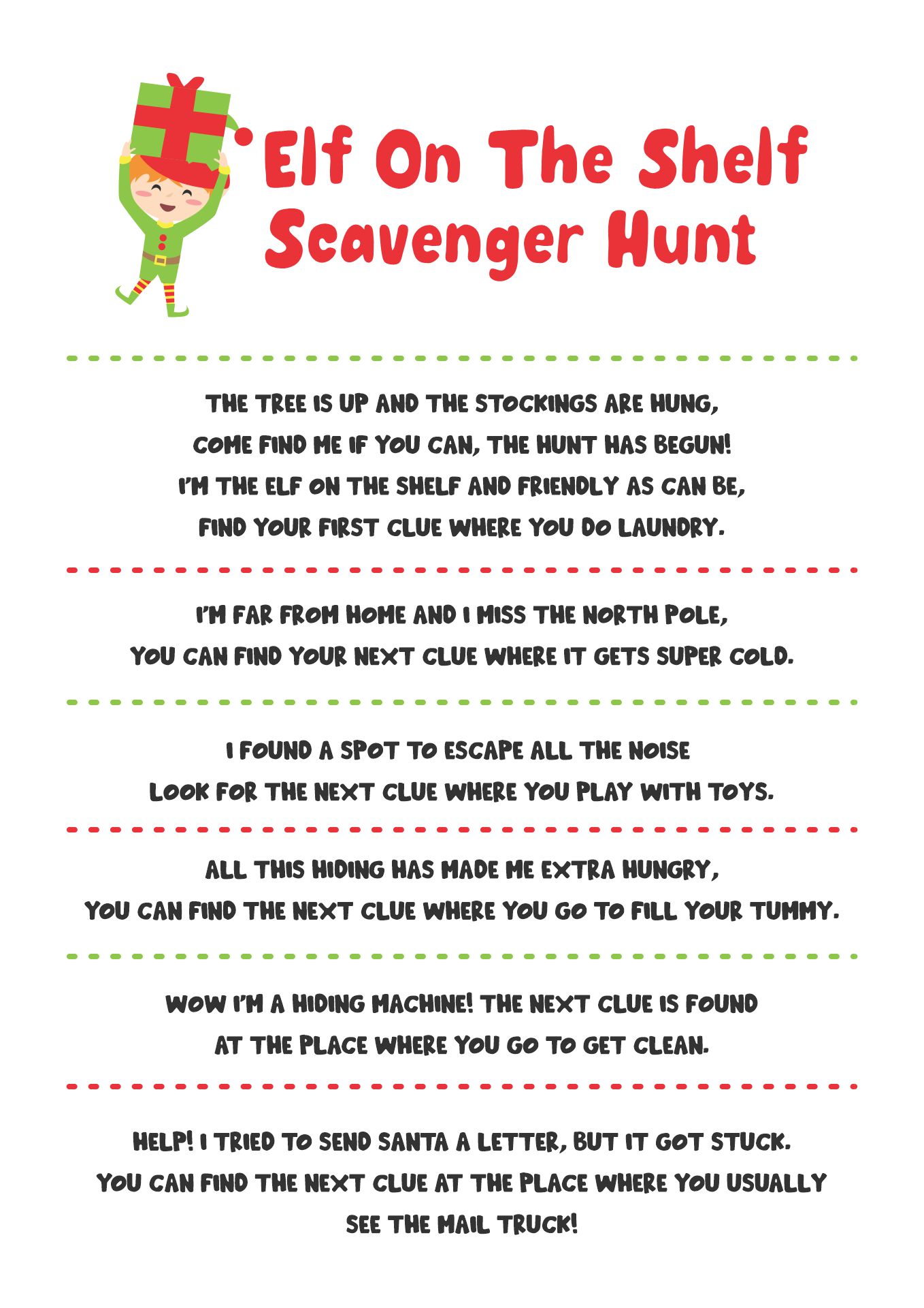 Holiday Elf Scavenger Hunt Printable