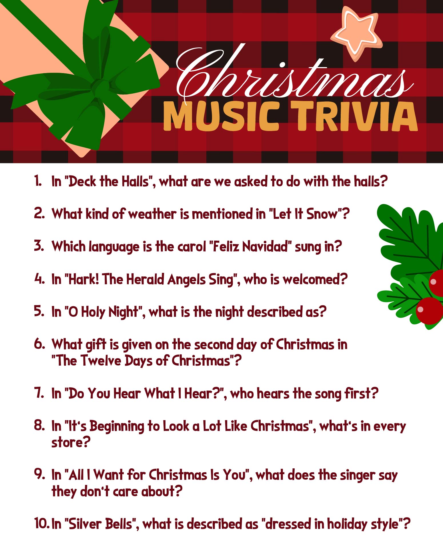 Holiday Music Trivia Printable Version