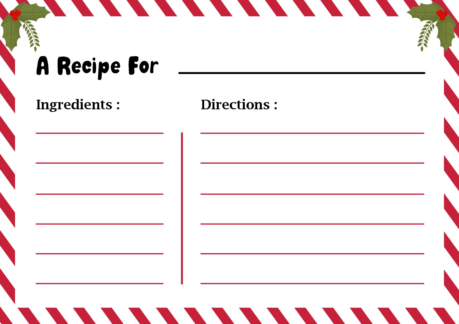 Holiday Recipe Card Printable for Christmas