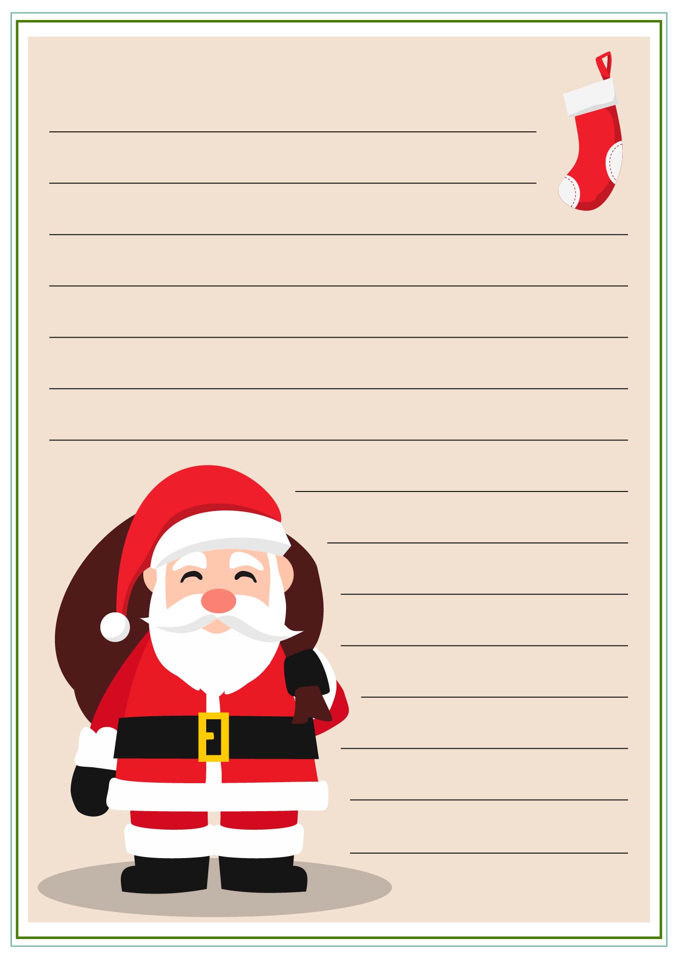 Holiday Season Lined Note Paper with Santa Borders