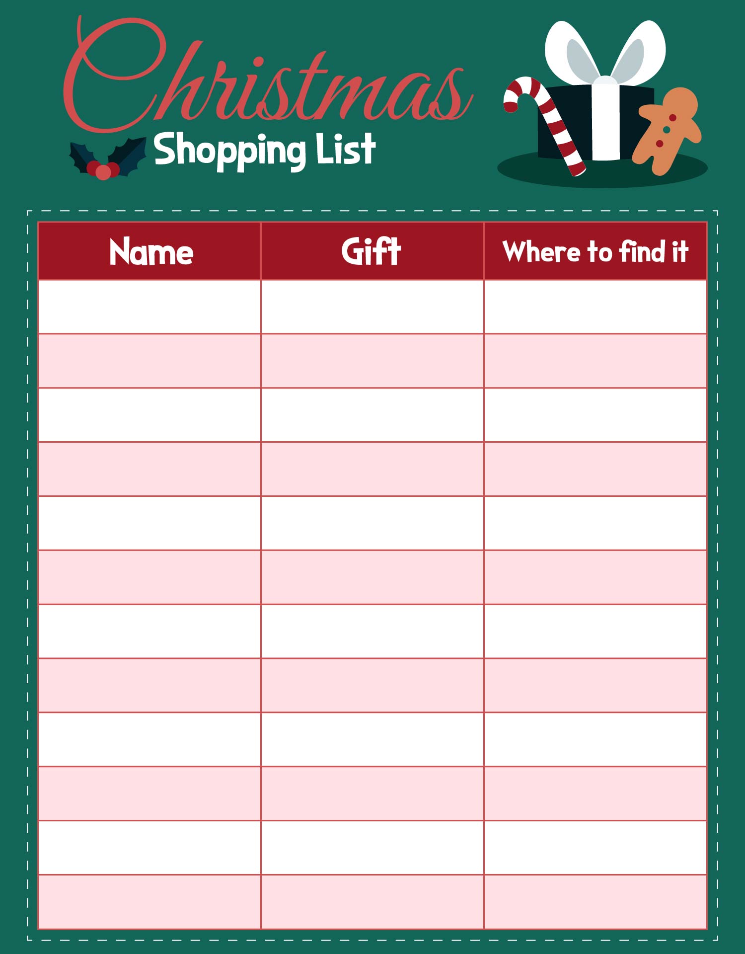 Holiday Shopping Checklist Printable