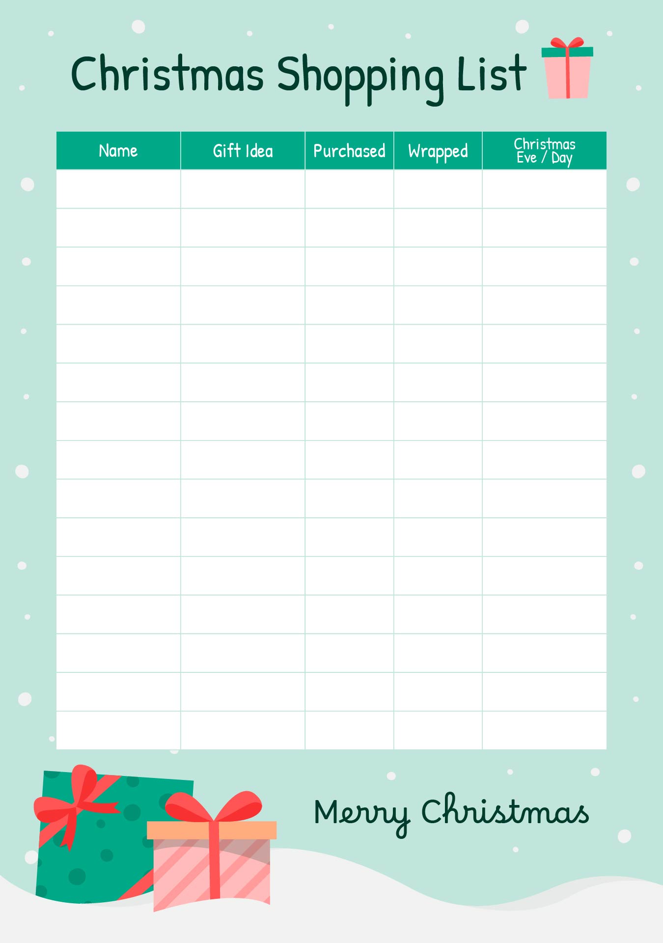 Holiday Shopping Checklist Printable