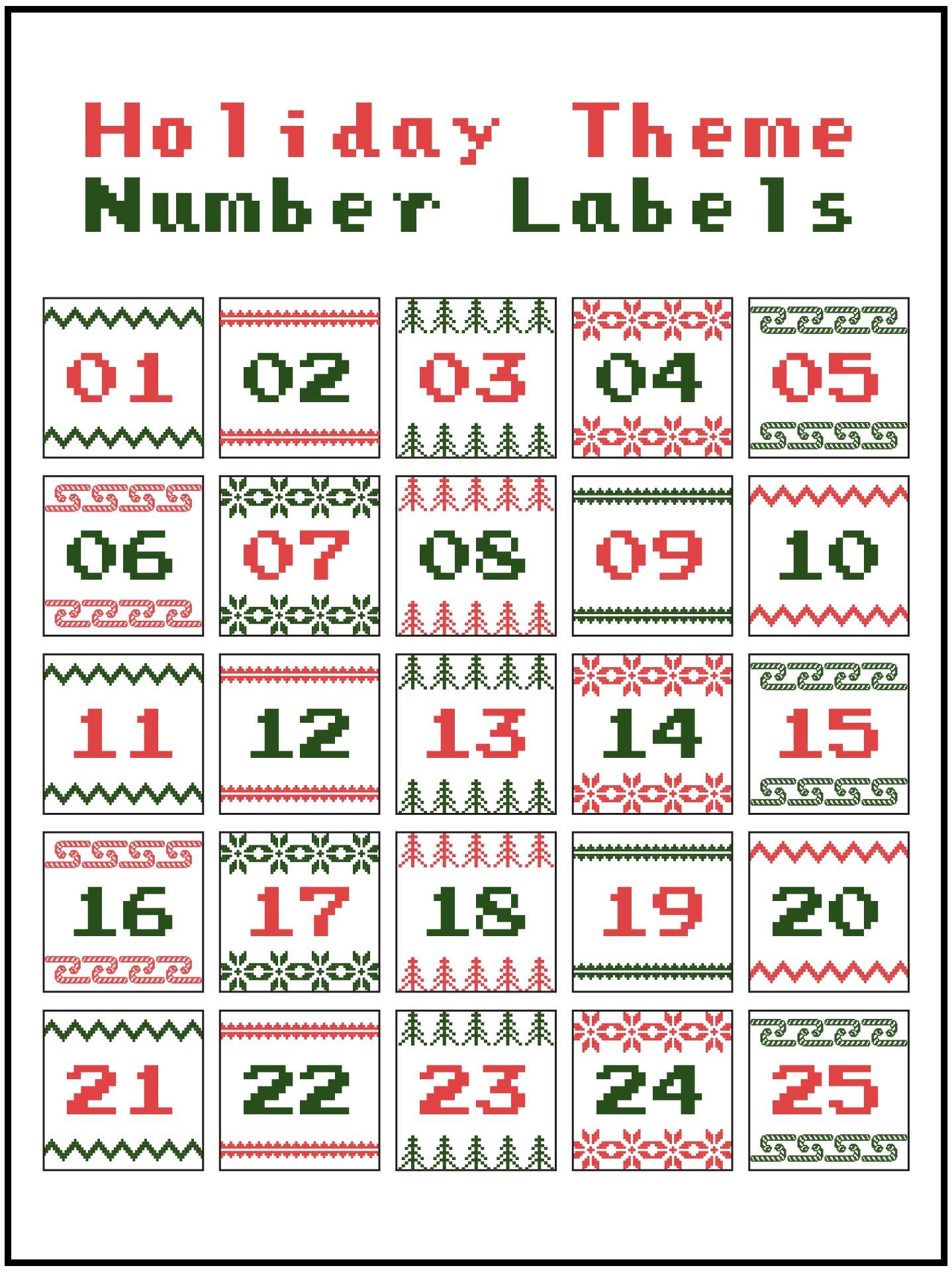 Holiday Theme Printable Number Labels