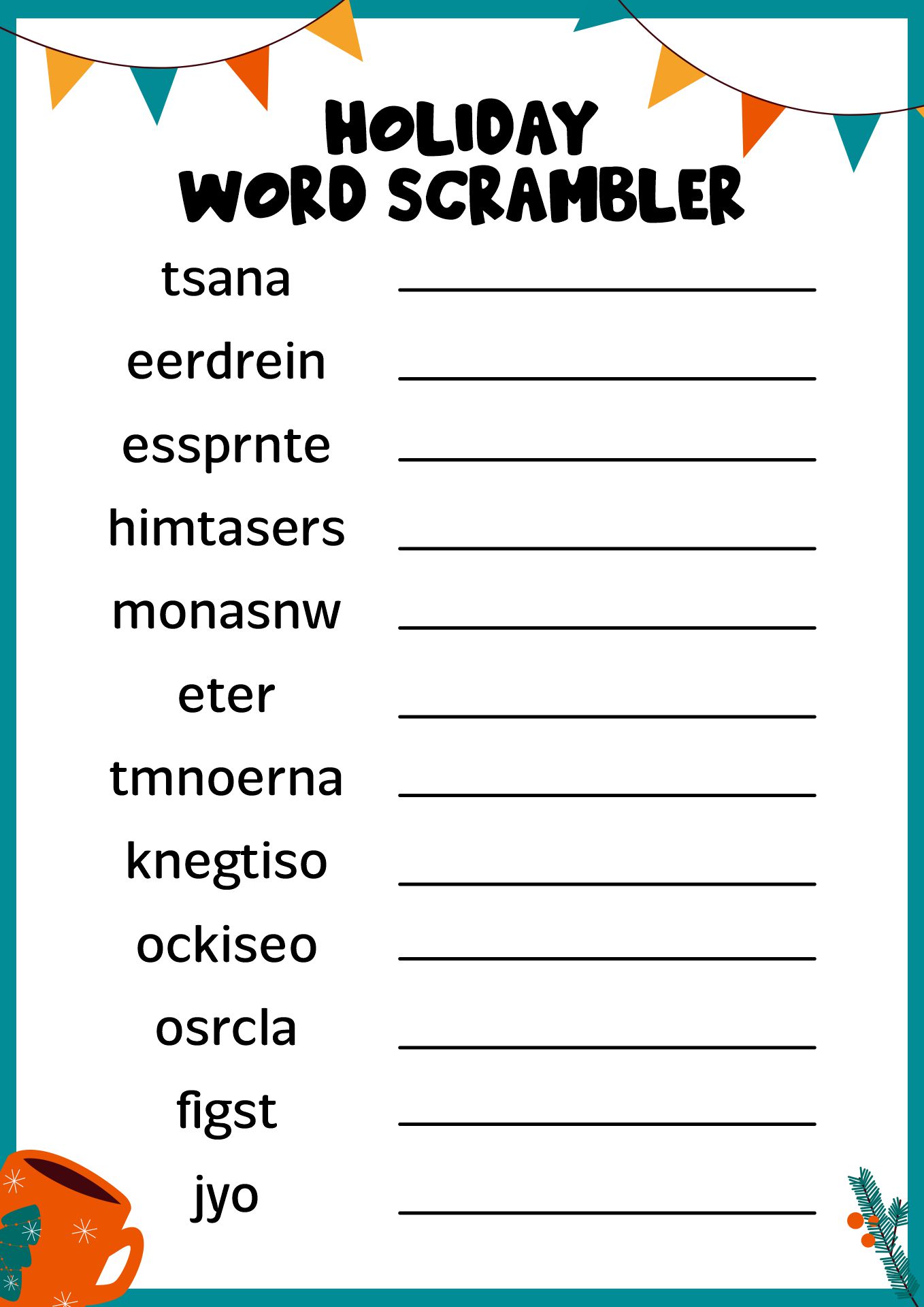 Holiday Word Scramble Printable