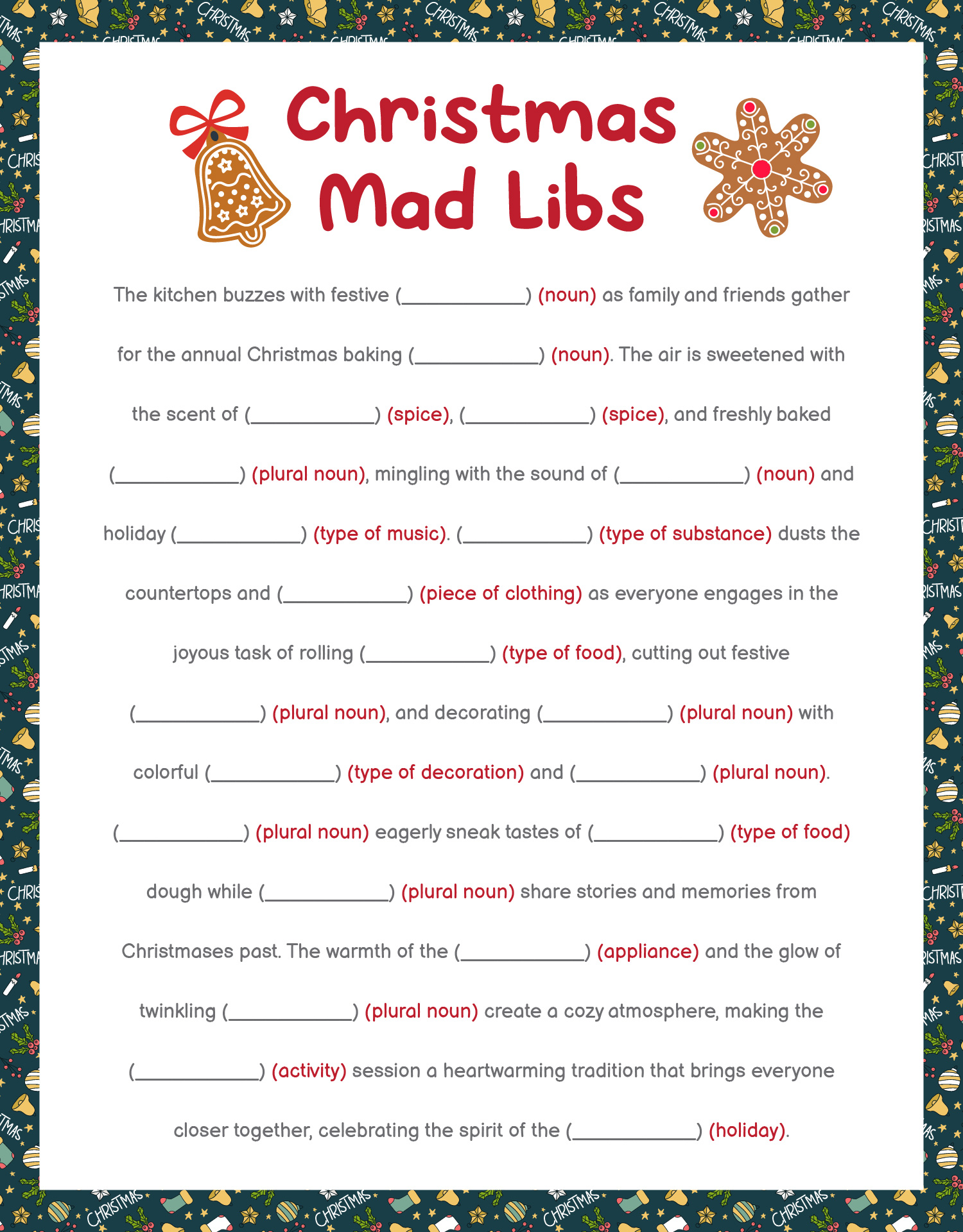 Kids Christmas Mad Libs Activity Sheets