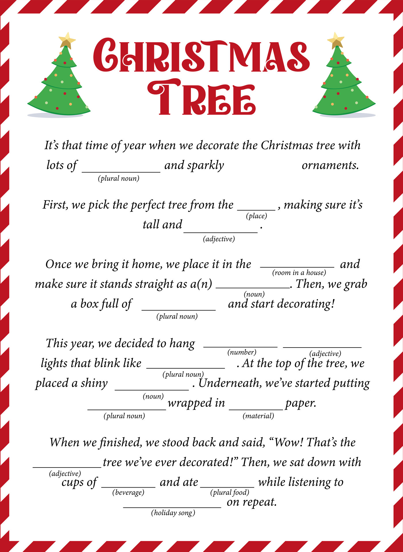 Kids Christmas Mad Libs Printables