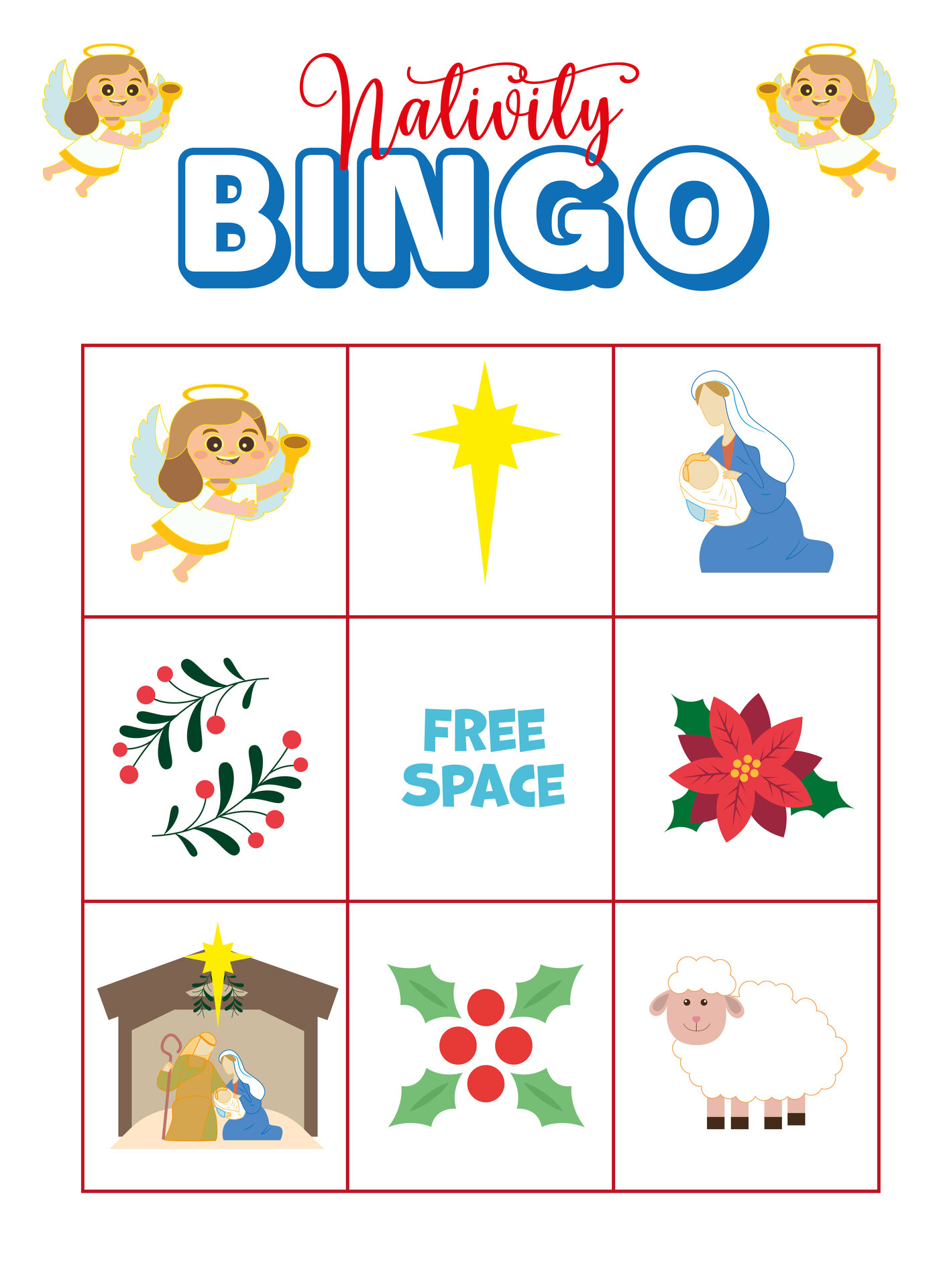 Nativity Scene Christmas Bingo Set for Families