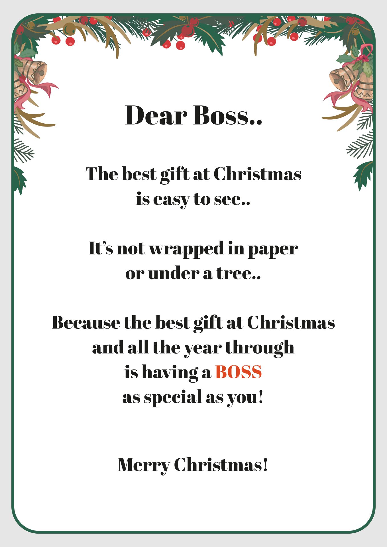 Personalized Printable Christmas Cards for Boss