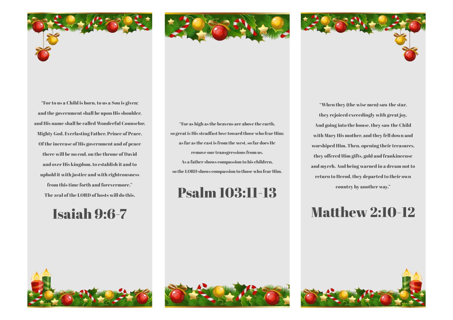 Printable Bible Verse Christmas Bookmarks