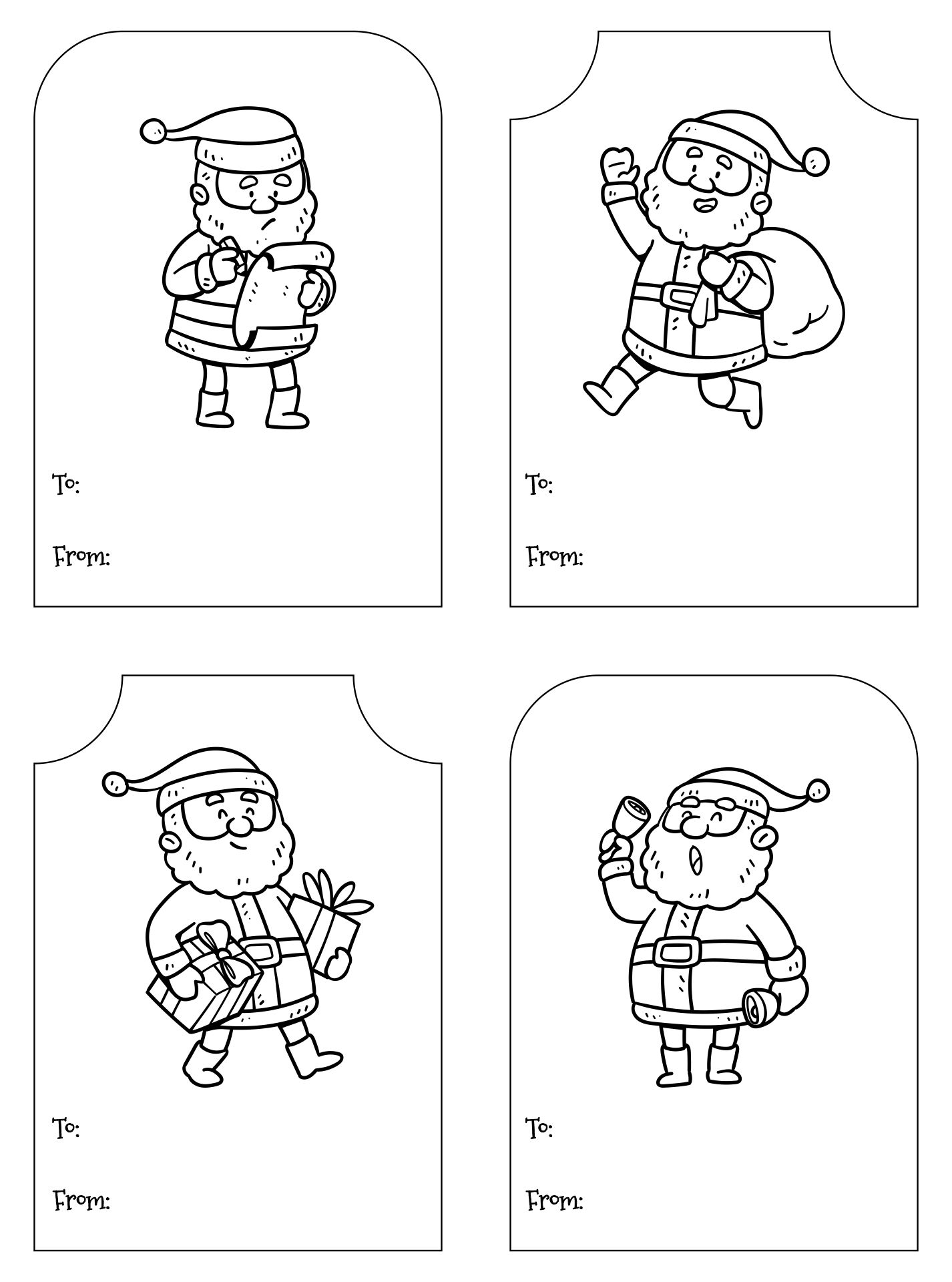 Printable Black and White Gift Tags with Santa Claus