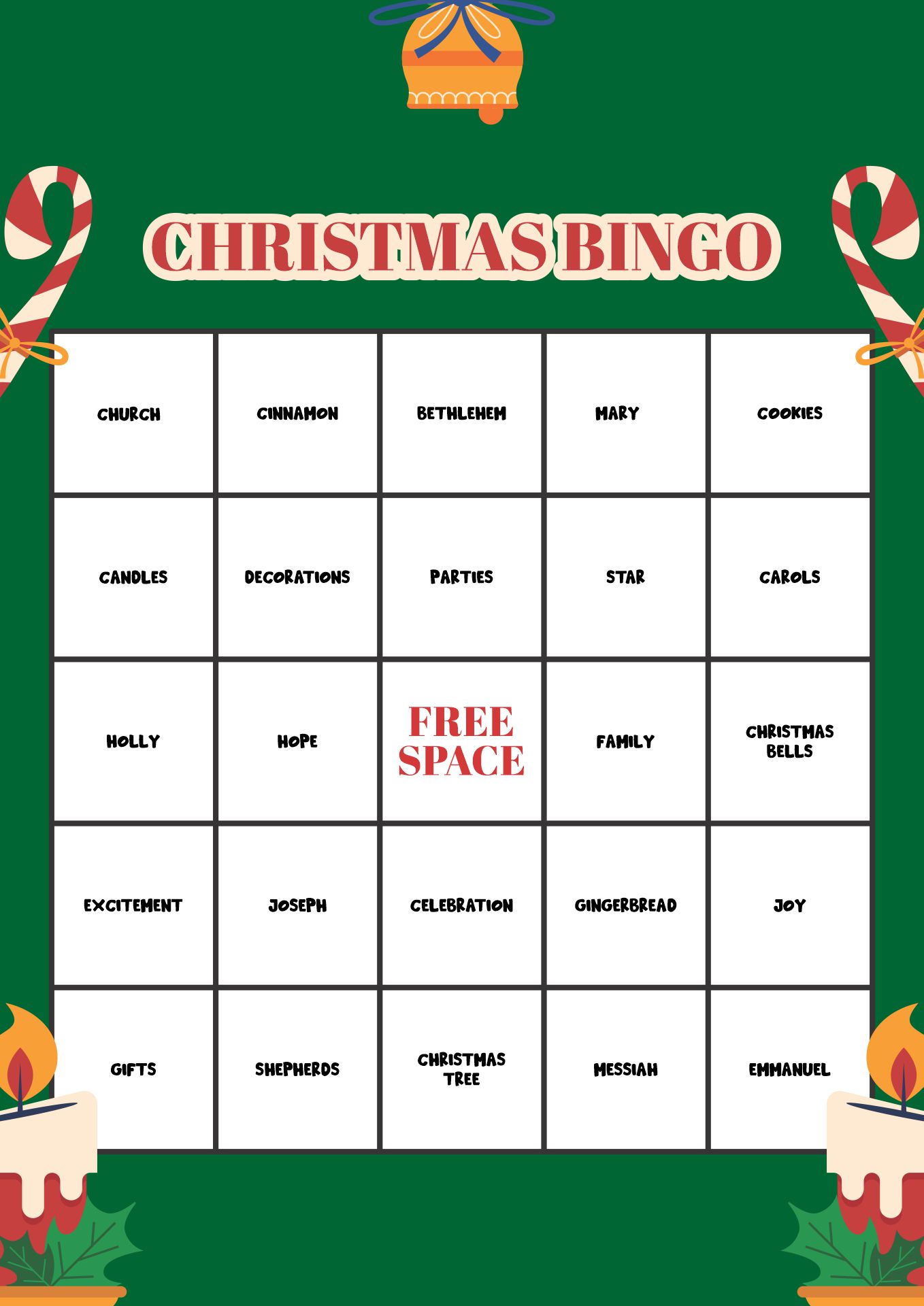 Printable Christmas Bingo Set for Family Night