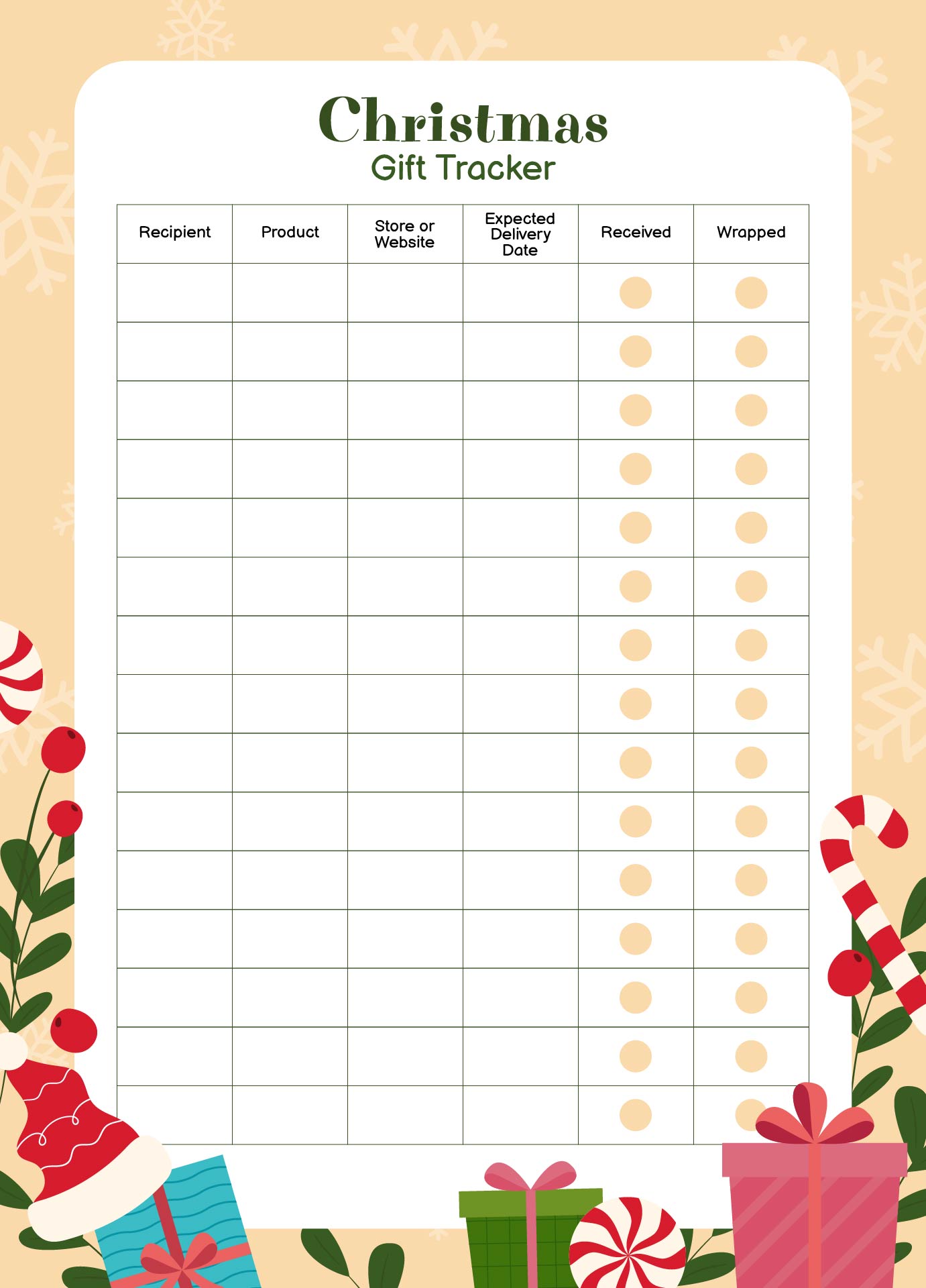 Printable Christmas Gift Tracker