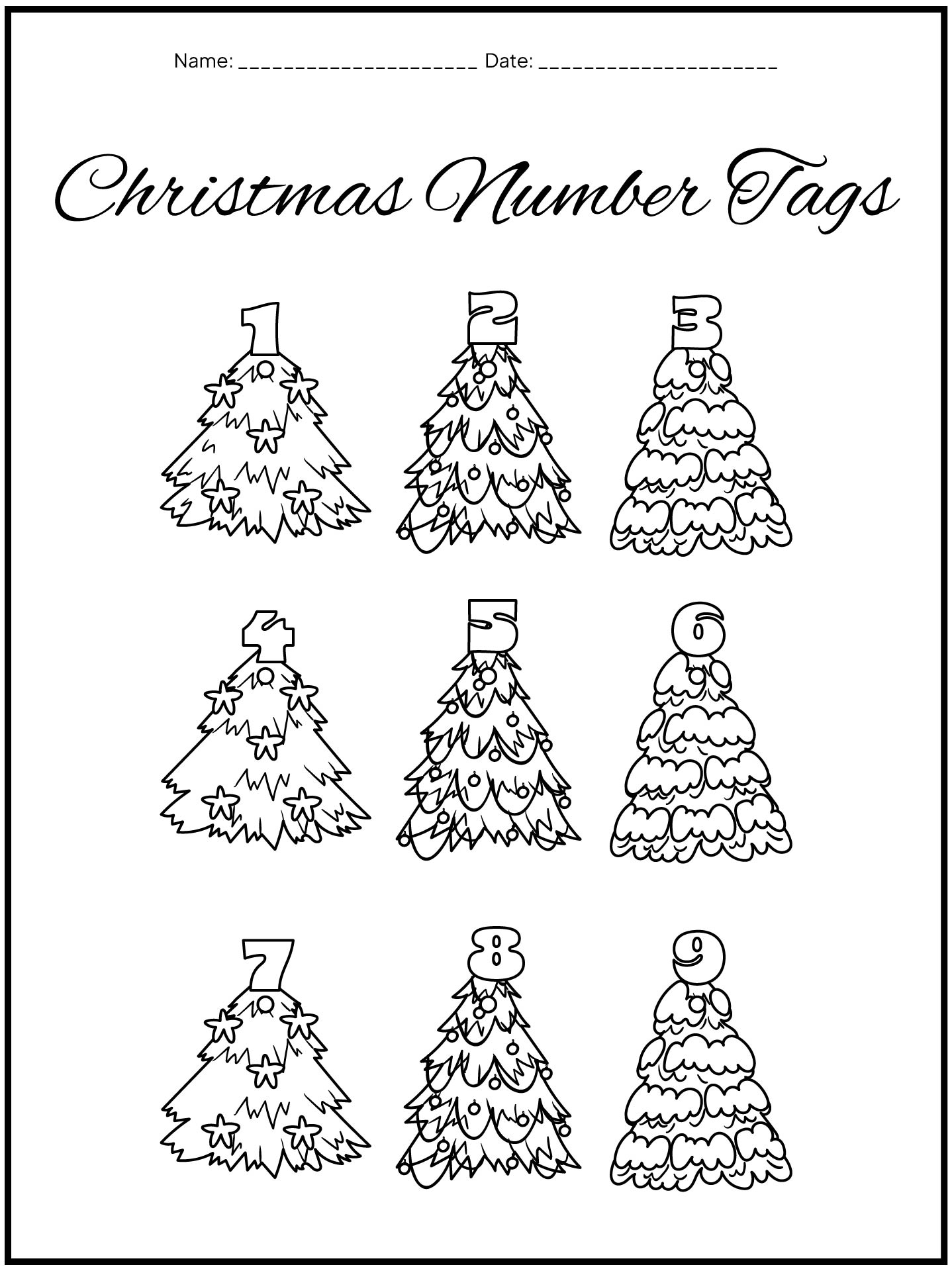 Printable Christmas Number Tags for Gifts