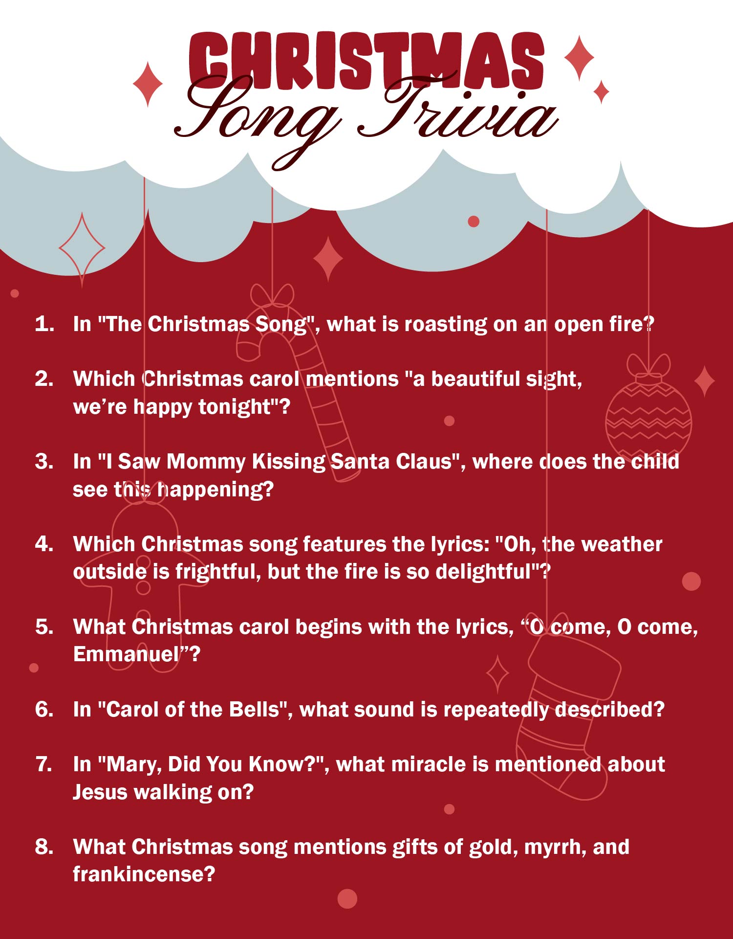 Printable Christmas Song Trivia for Parties