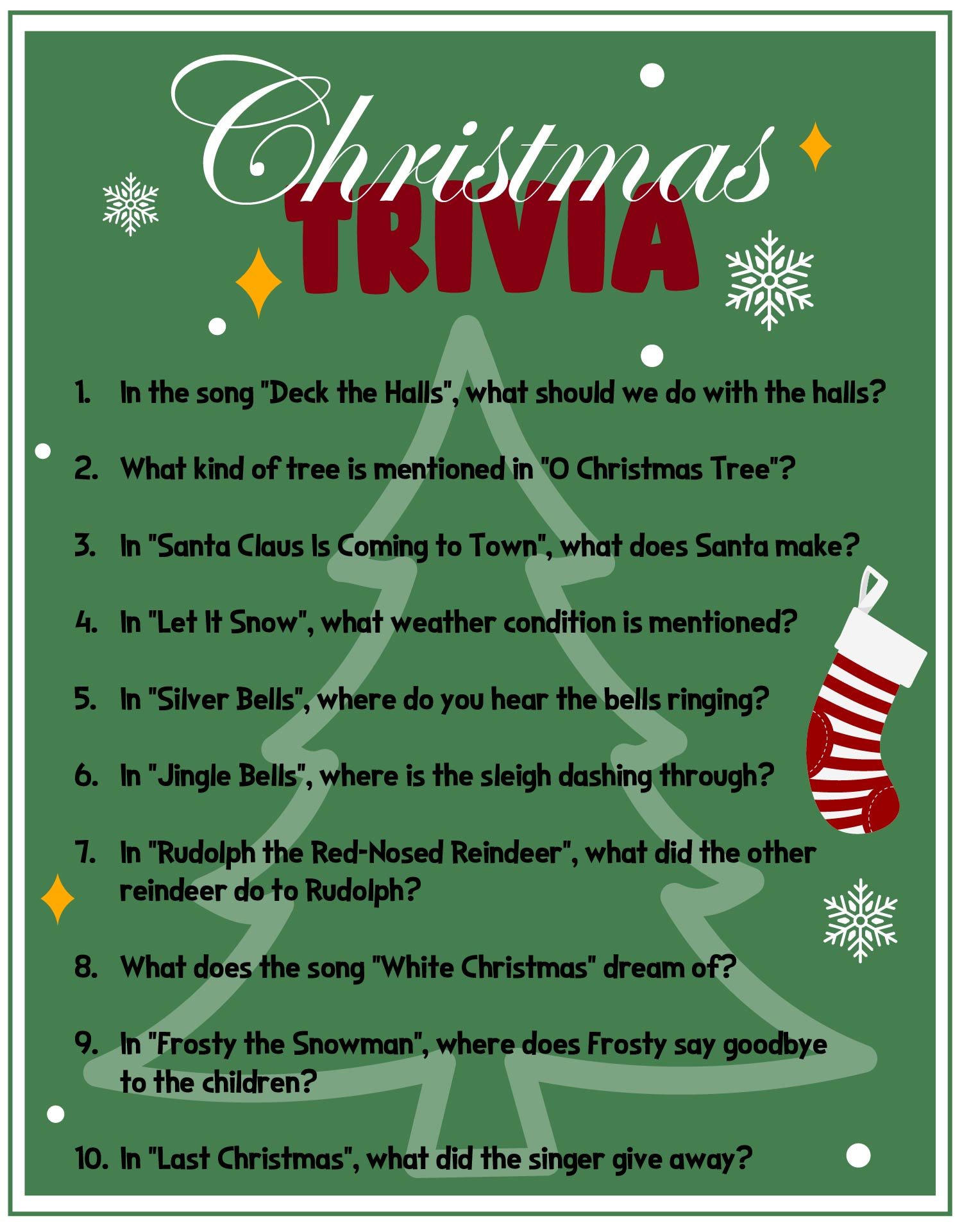 Printable Christmas Song Trivia Quiz