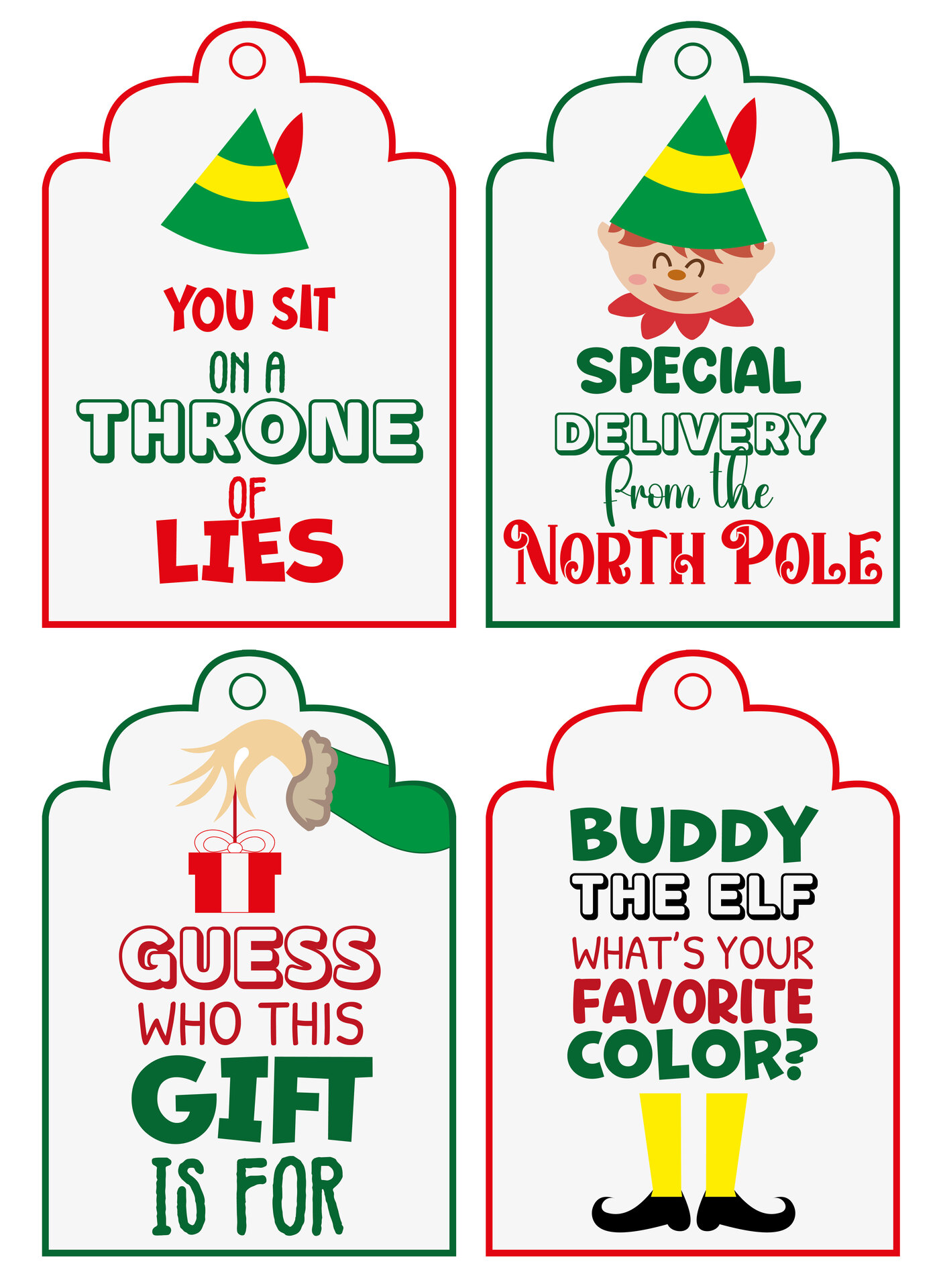 Printable Christmas Tags with Elf Designs