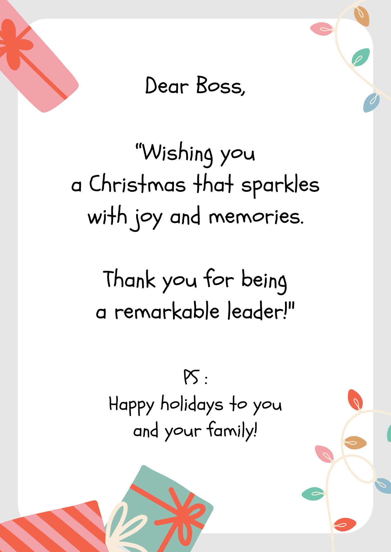 Printable Christmas Thank You Cards for Boss