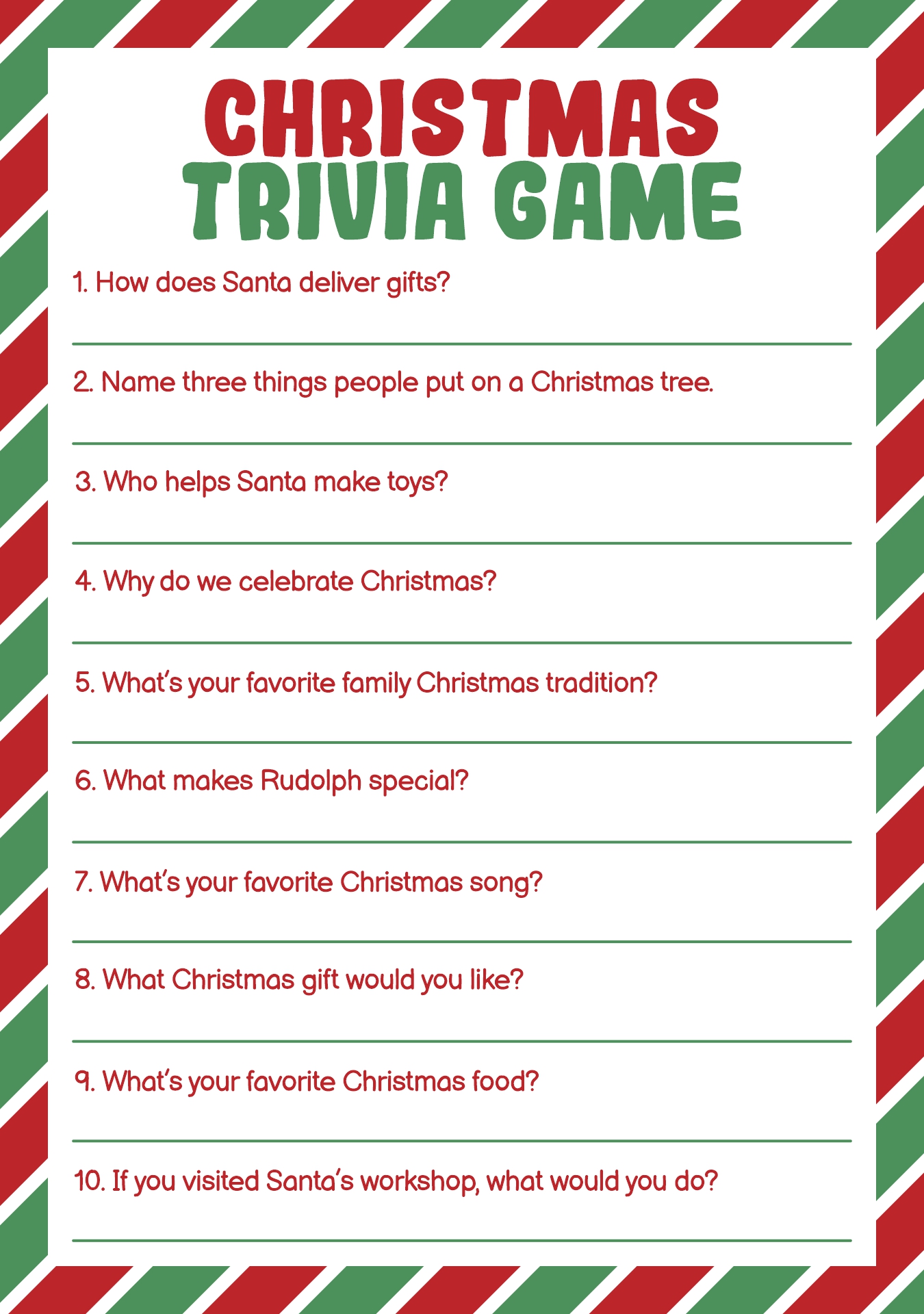 Printable Christmas Trivia Games